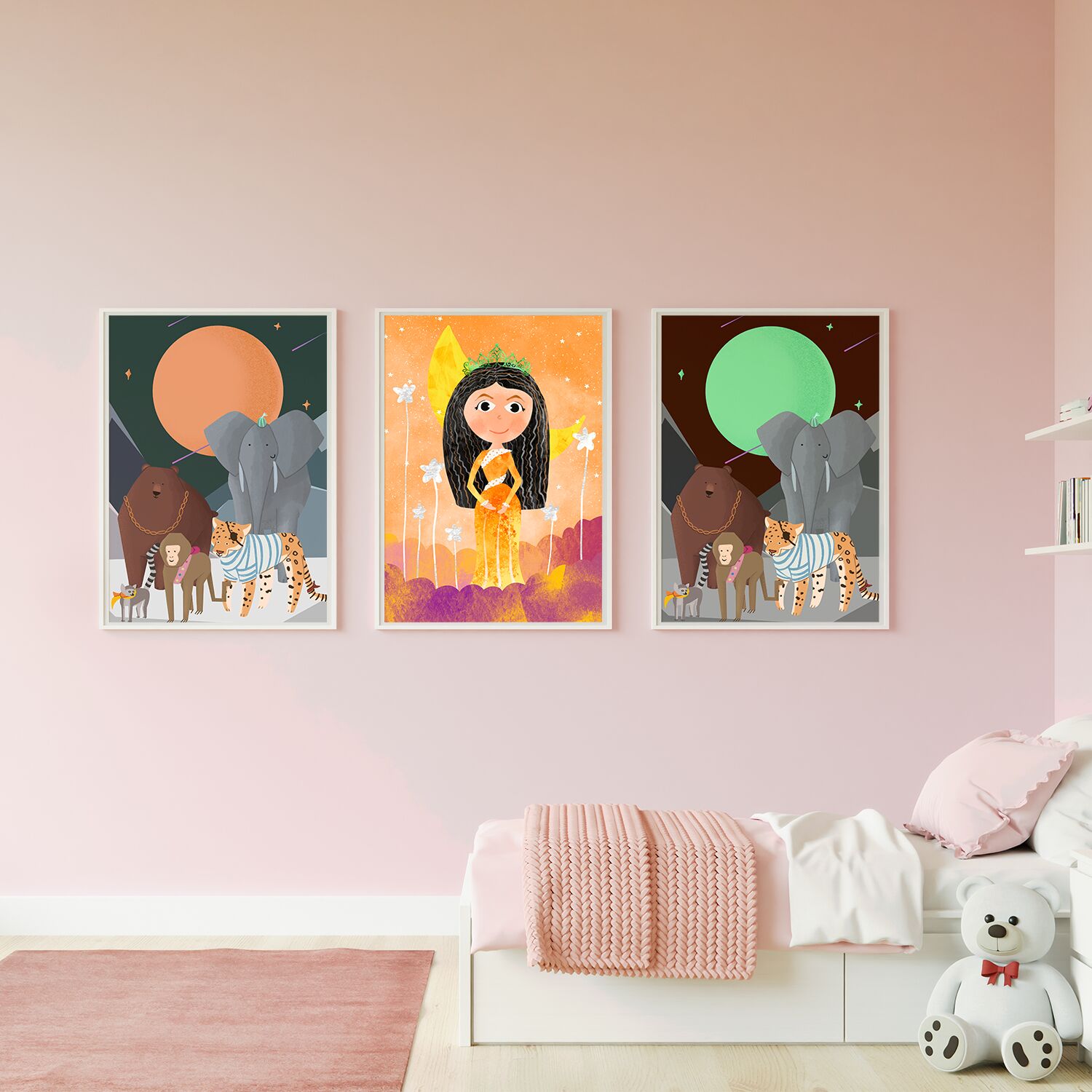Cute Princess On Golden Clouds With Moon Personalised Wall Poster For Girls - Image 4