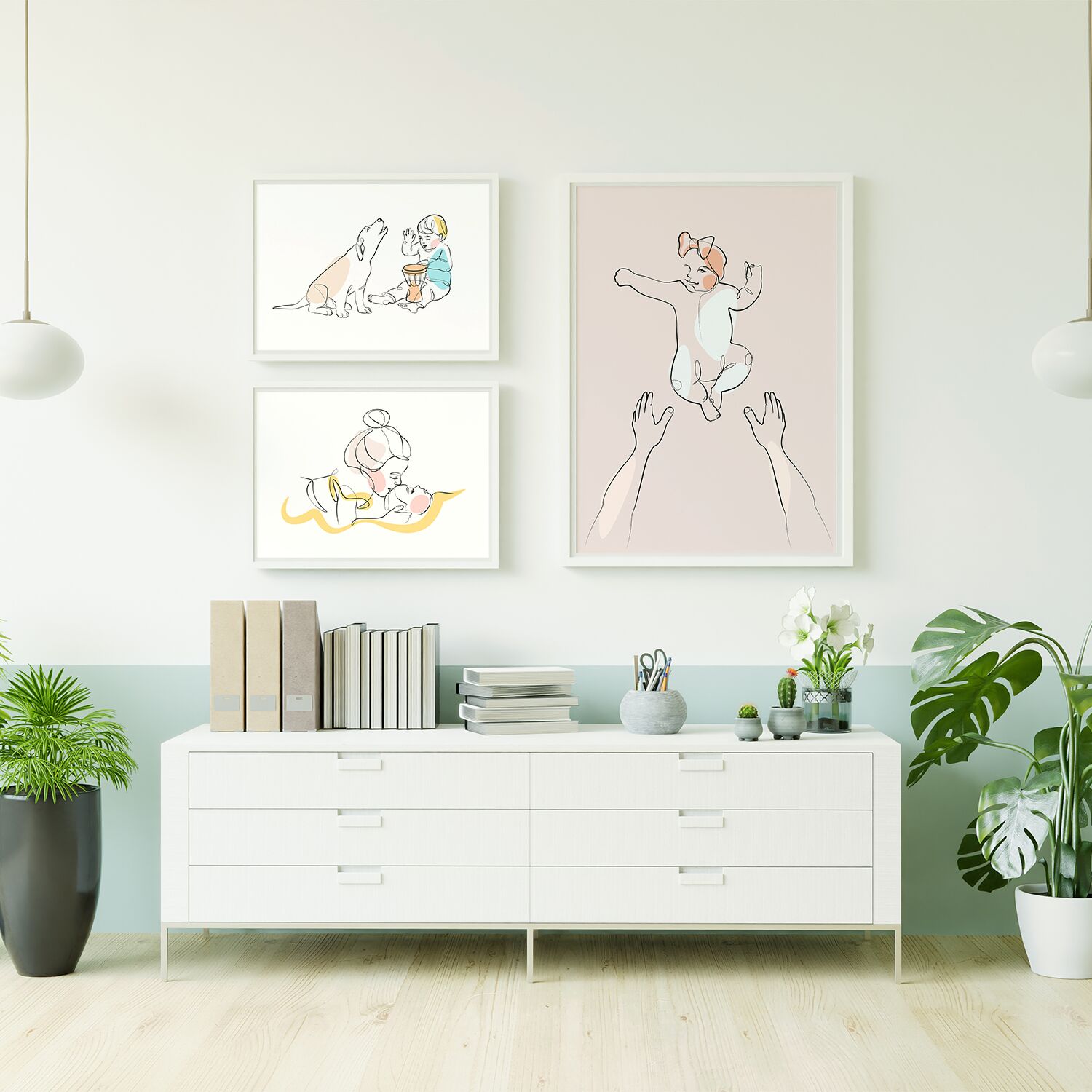 Boy Playing Drum Side By Side With His Dog Premium Matte Paper Wooden Framed Poster - Image 4
