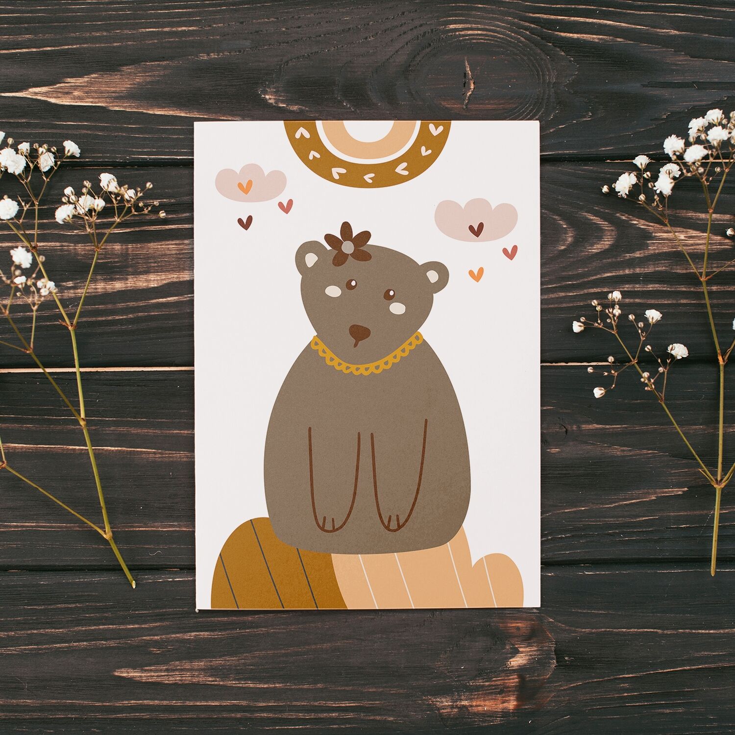 Boho Cute Bear Premium Matte Paper Wooden Framed Poster - Image 4