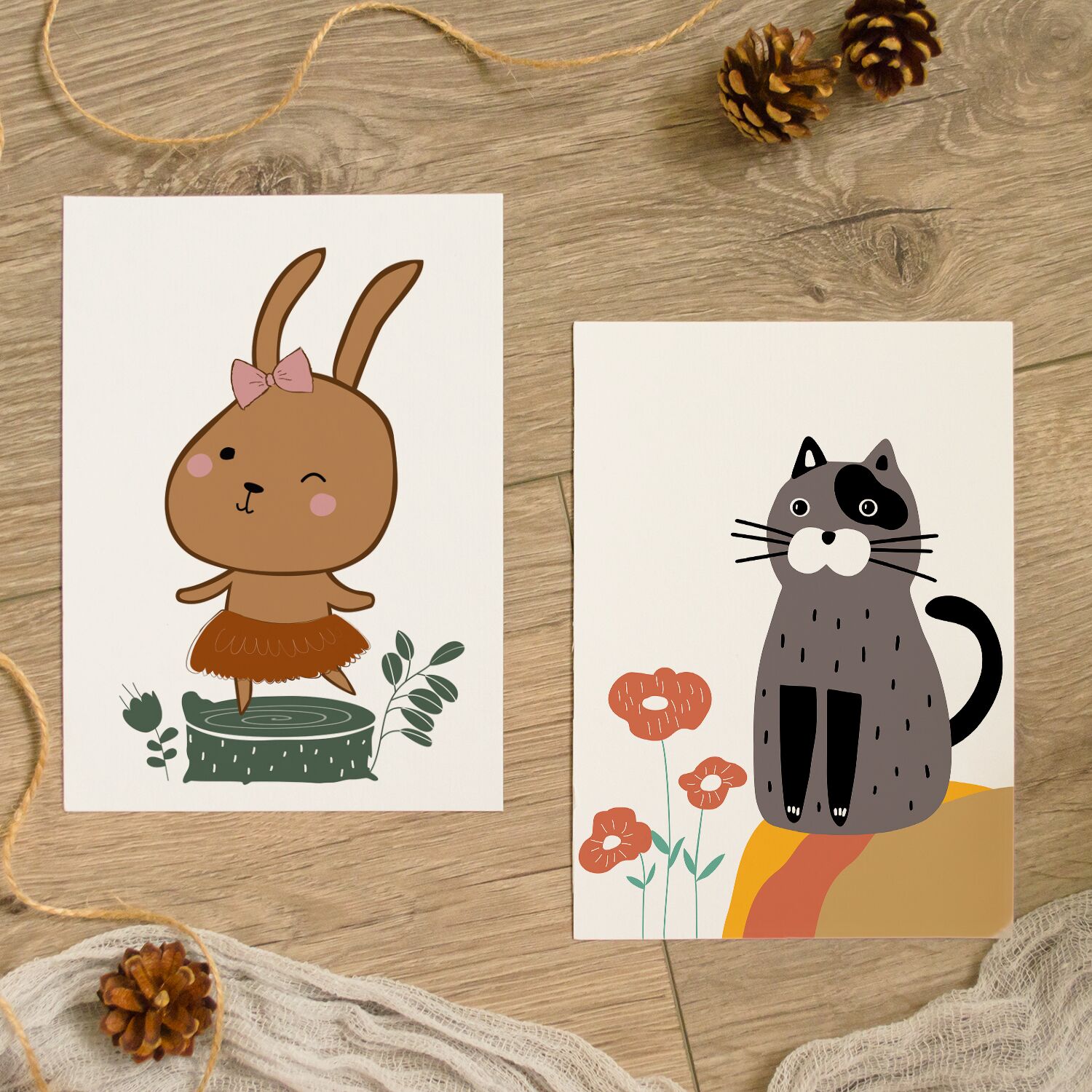 Gray Cat Sitting On Boho Stone Premium Matte Paper Wooden Framed Poster - Image 4