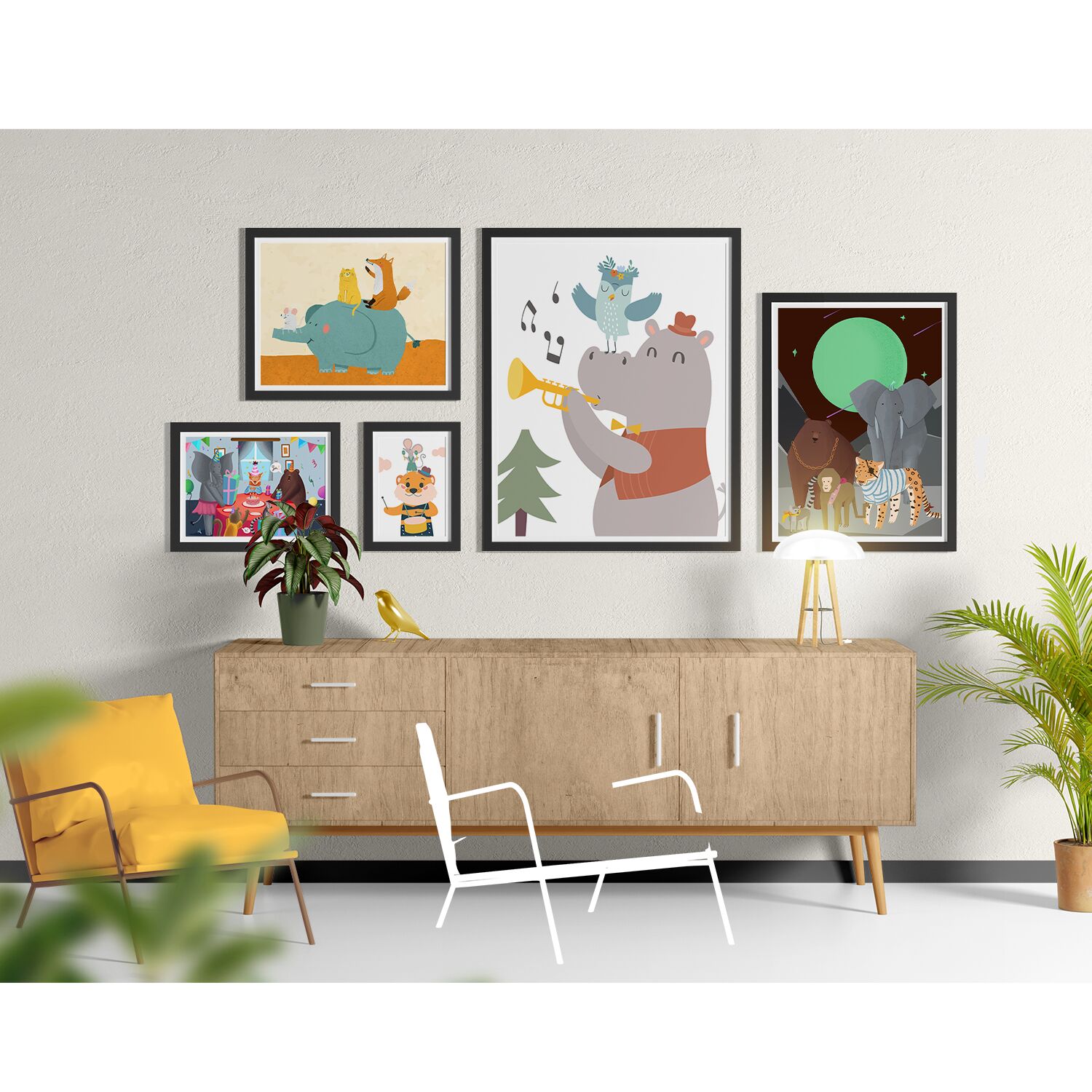 Toddlers Poster, With Cute Tiger Playing a Side Drum And Rat on His Head Playing Maracas - Image 4