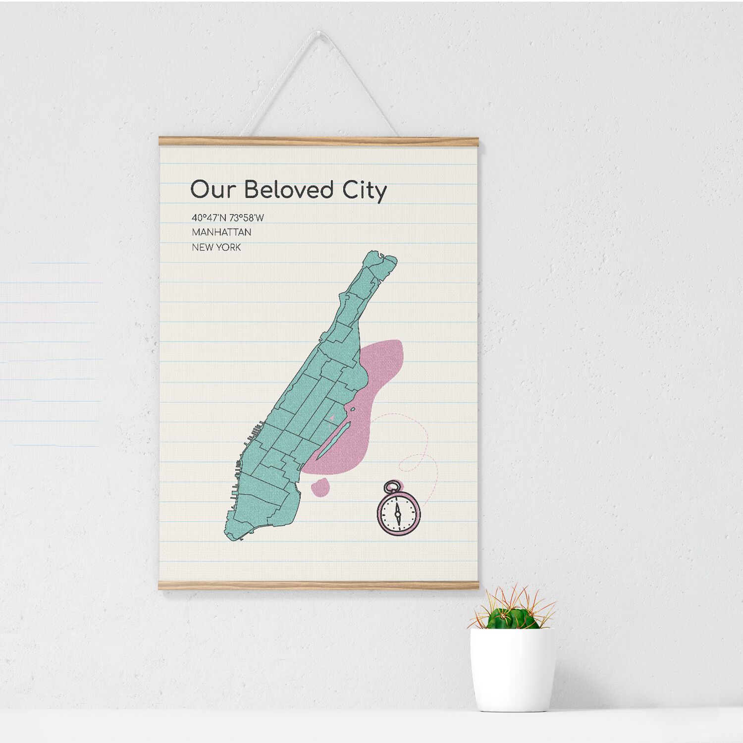 Manhattan Map Wall Poster with Hangers - Full - Image 2