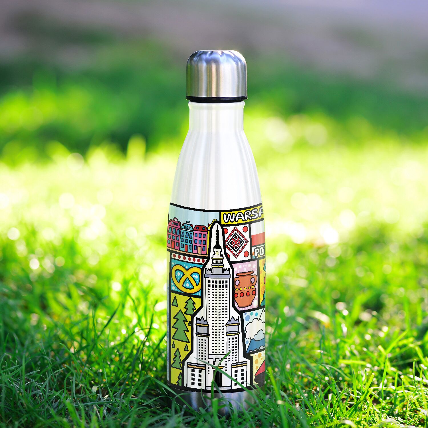 Warsaw Finland Abstract Map Stainless Steel Water Bottle - Image 7