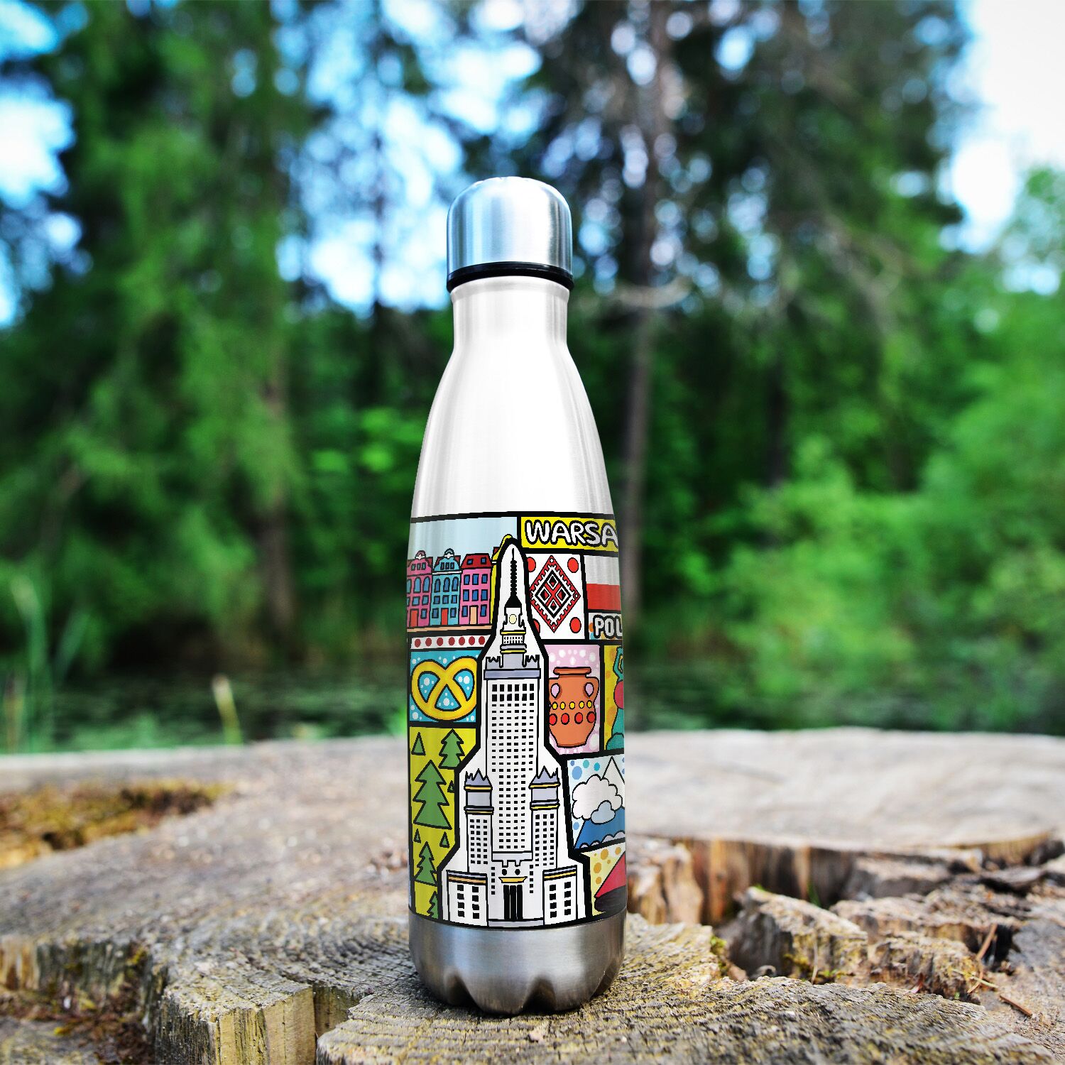 Warsaw Finland Abstract Map Stainless Steel Water Bottle - Image 8