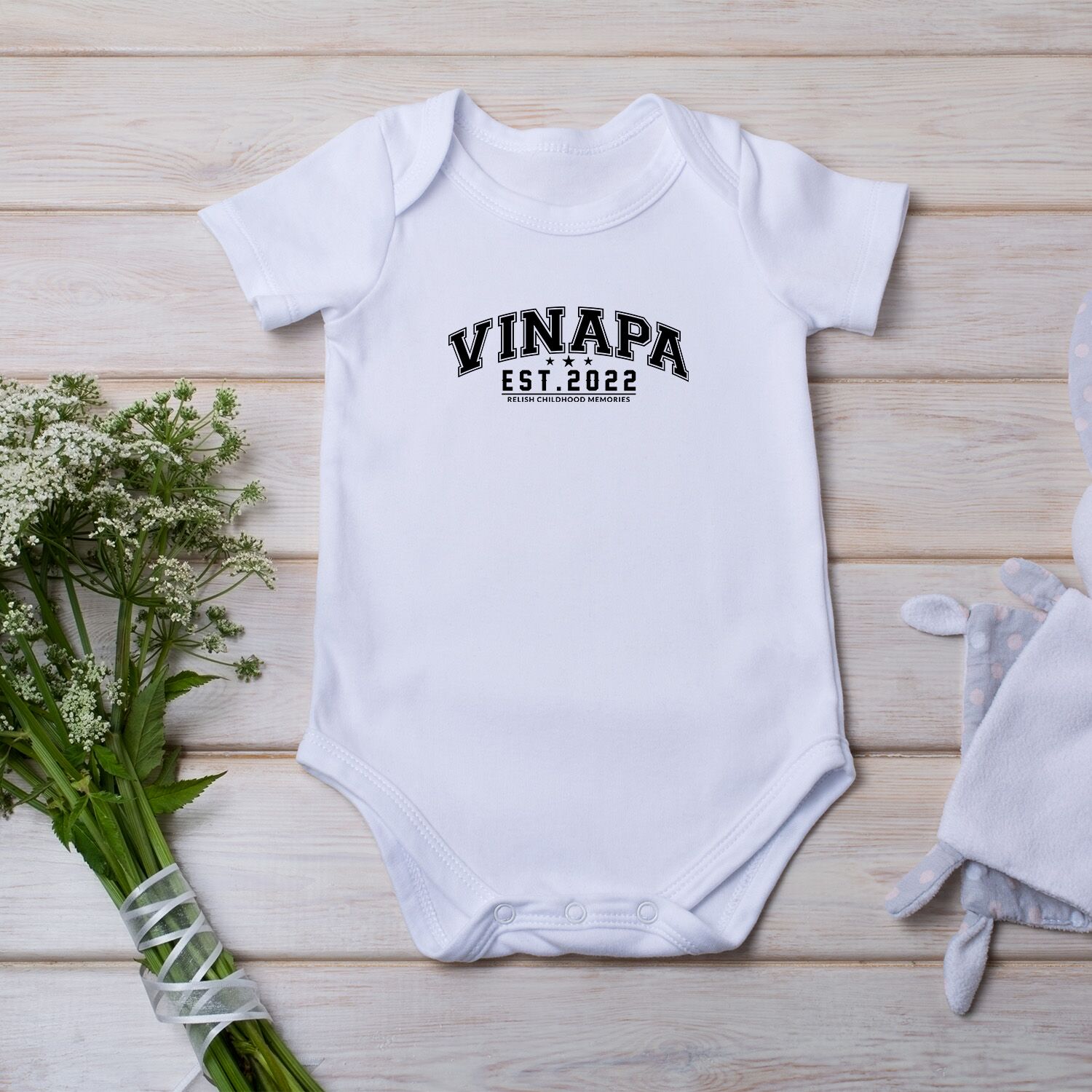 Vinapa Retro Custom Logo Print Baby Short Sleeve One Piece - Image 3