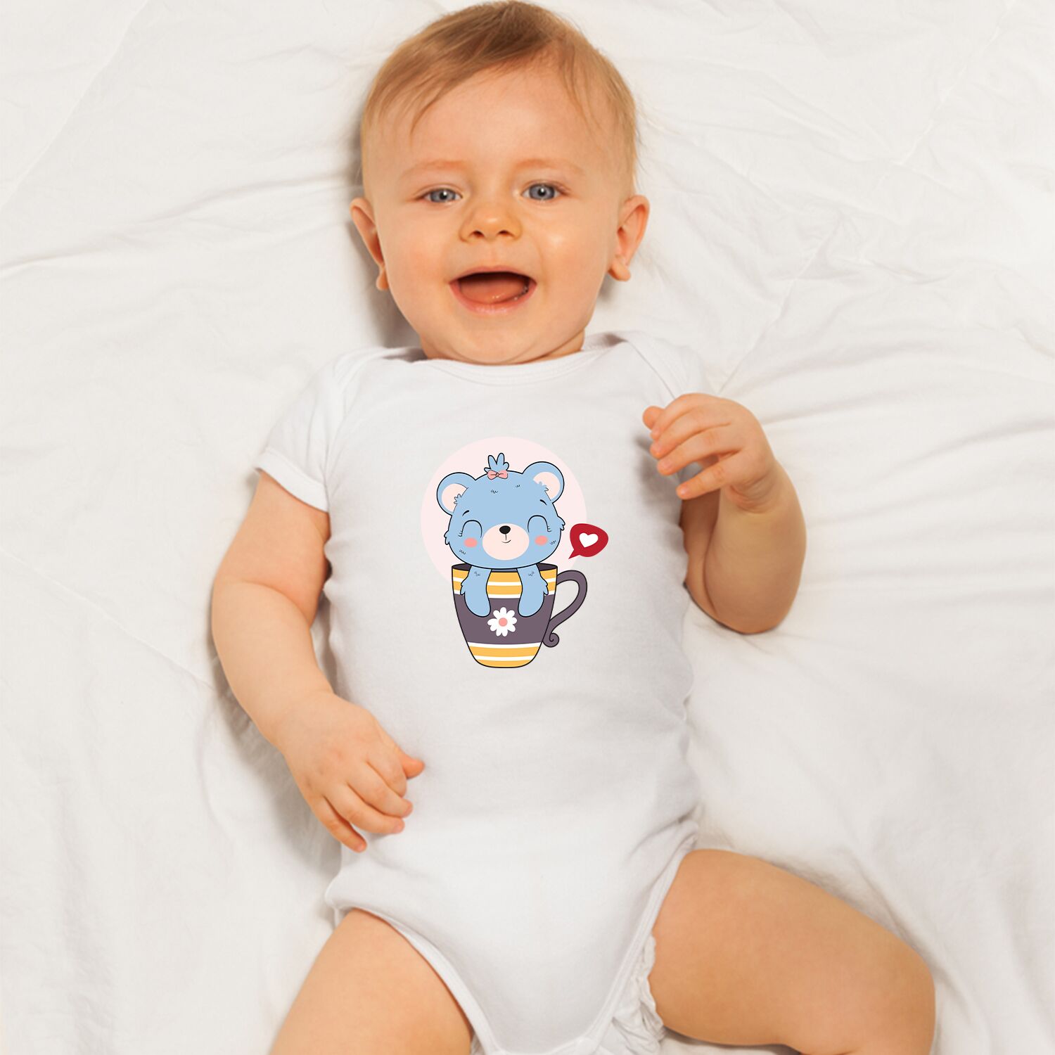 Blue Bear In Love Baby Short Sleeve One Piece - Image 2
