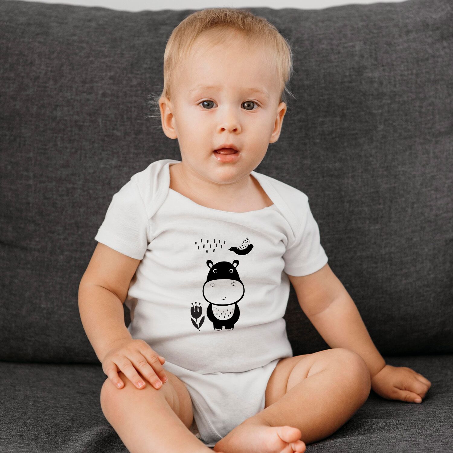 Happy Hippo Baby Short Sleeve One Piece - Image 4