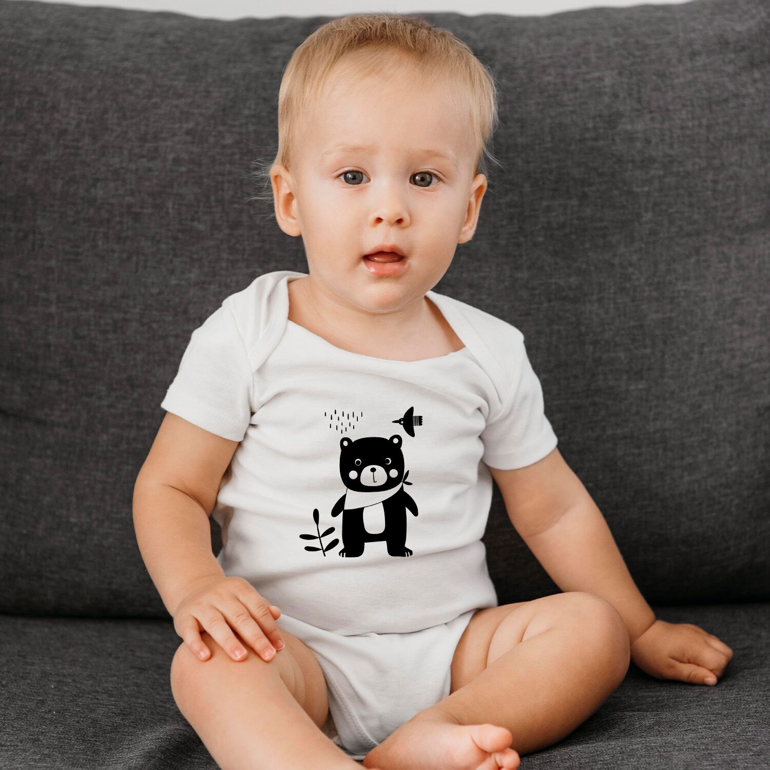 Cool And Serious Bear Baby Short Sleeve One Piece - Image 4