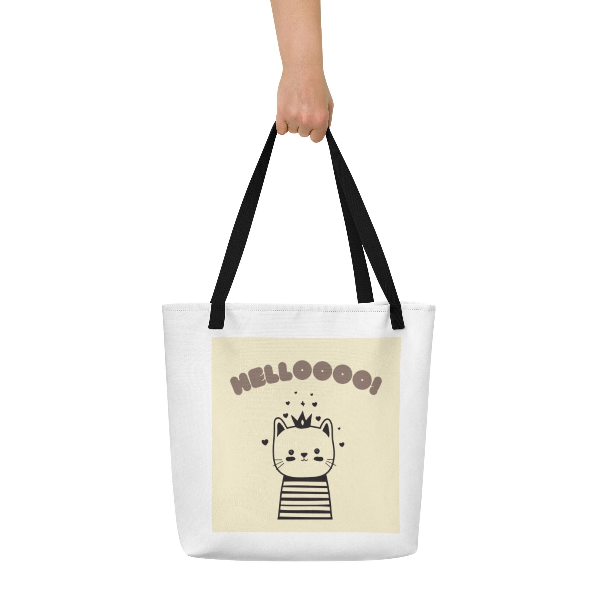 Hellooo Cat All-Over Print Large Tote Bag - Image 2