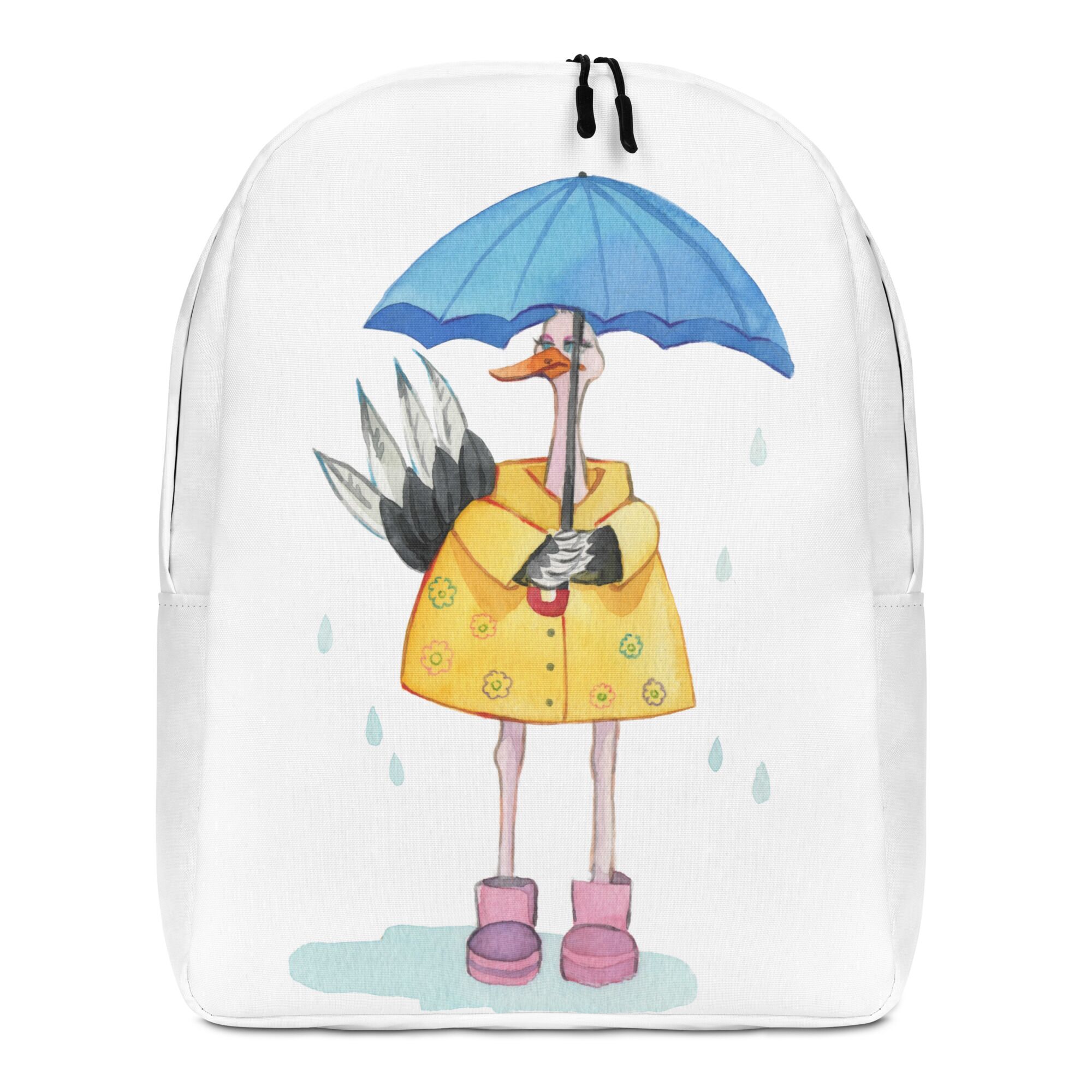 Cool And Chill Ostrich Under The Rain Minimalist Backpack For Boys And Girls