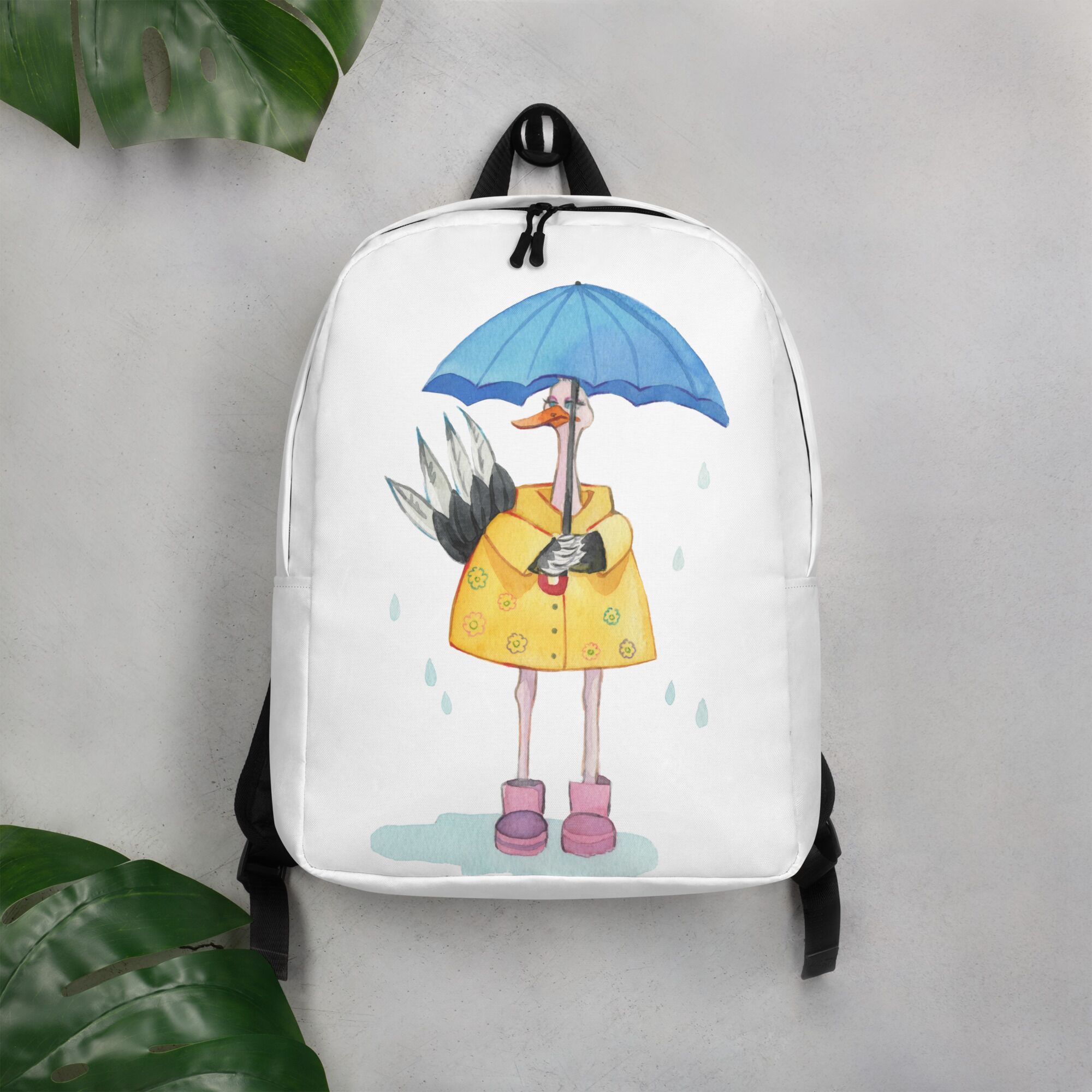 Cool And Chill Ostrich Under The Rain Minimalist Backpack For Boys And Girls - Image 5
