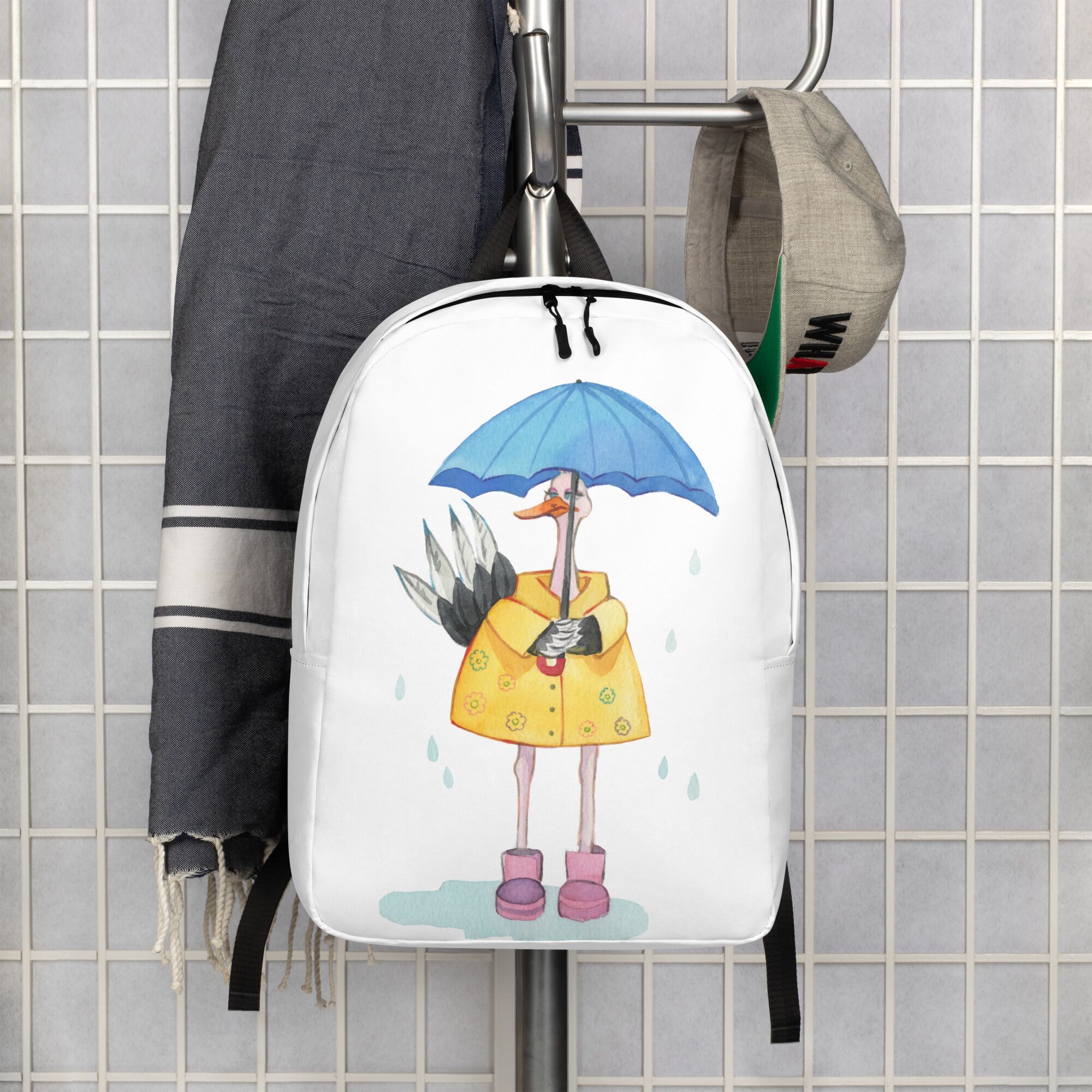 Cool And Chill Ostrich Under The Rain Minimalist Backpack For Boys And Girls - Image 3