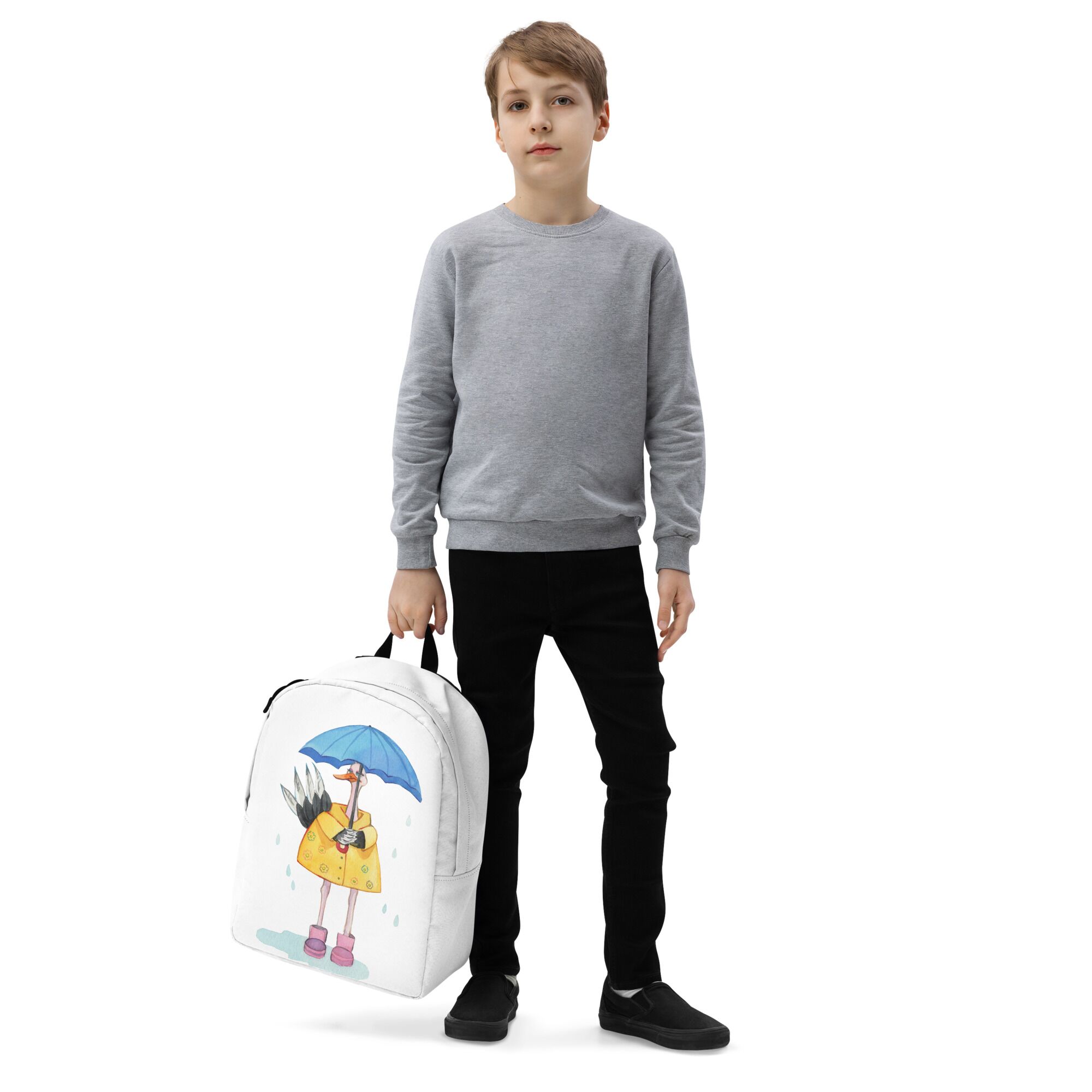 Cool And Chill Ostrich Under The Rain Minimalist Backpack For Boys And Girls - Image 2