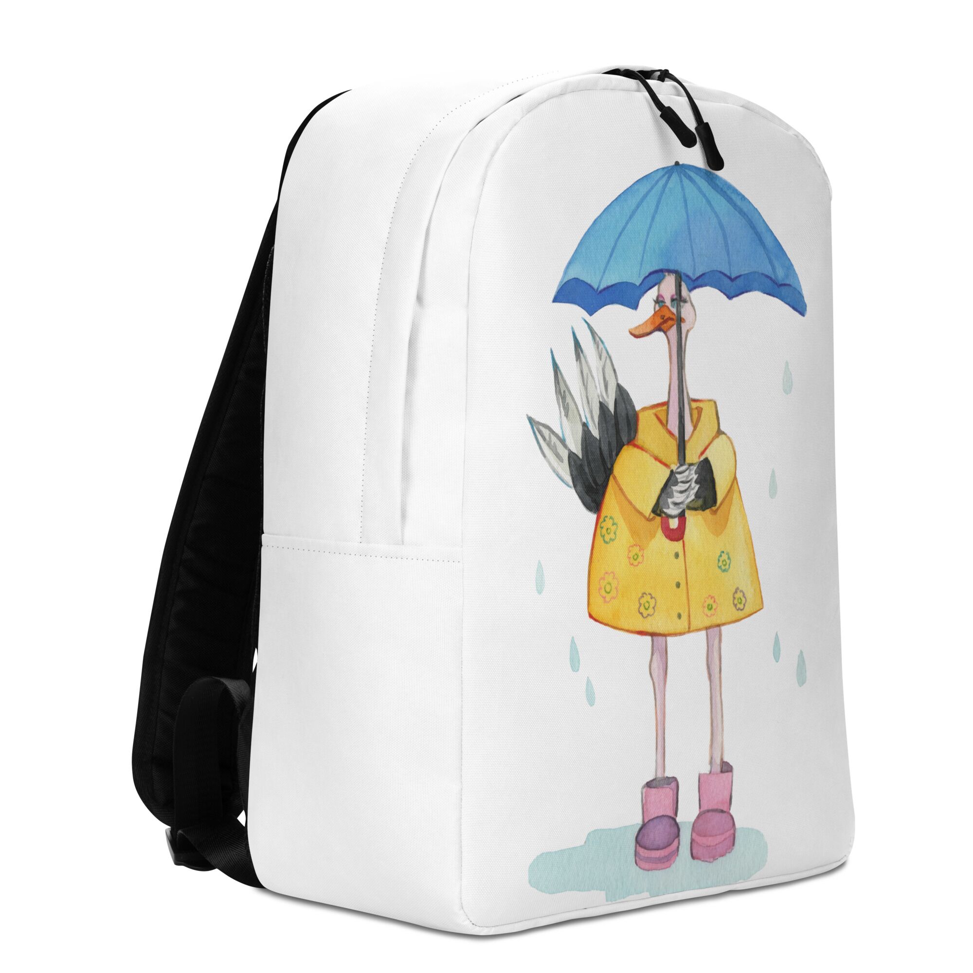 Cool And Chill Ostrich Under The Rain Minimalist Backpack For Boys And Girls - Image 8