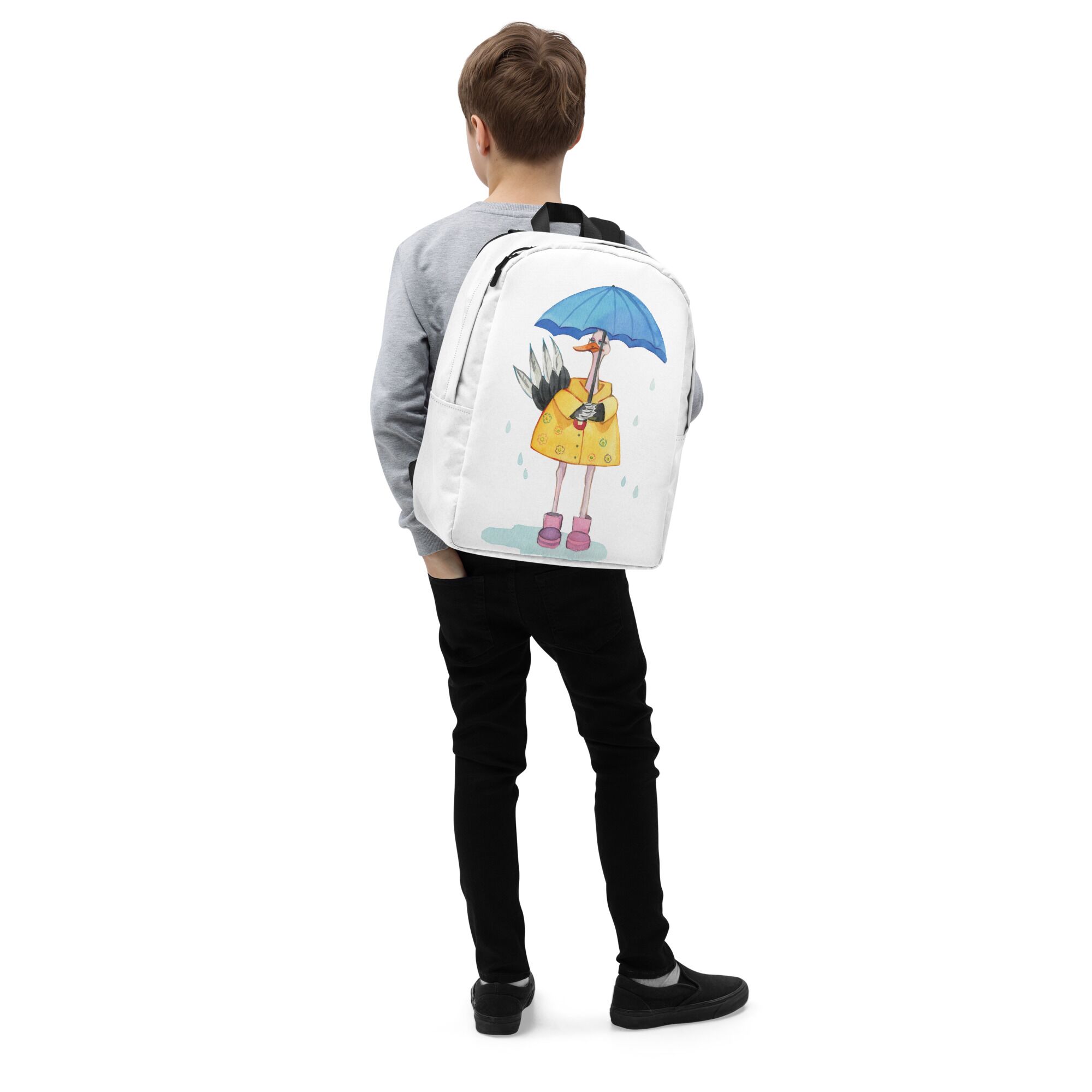 Cool And Chill Ostrich Under The Rain Minimalist Backpack For Boys And Girls - Image 6