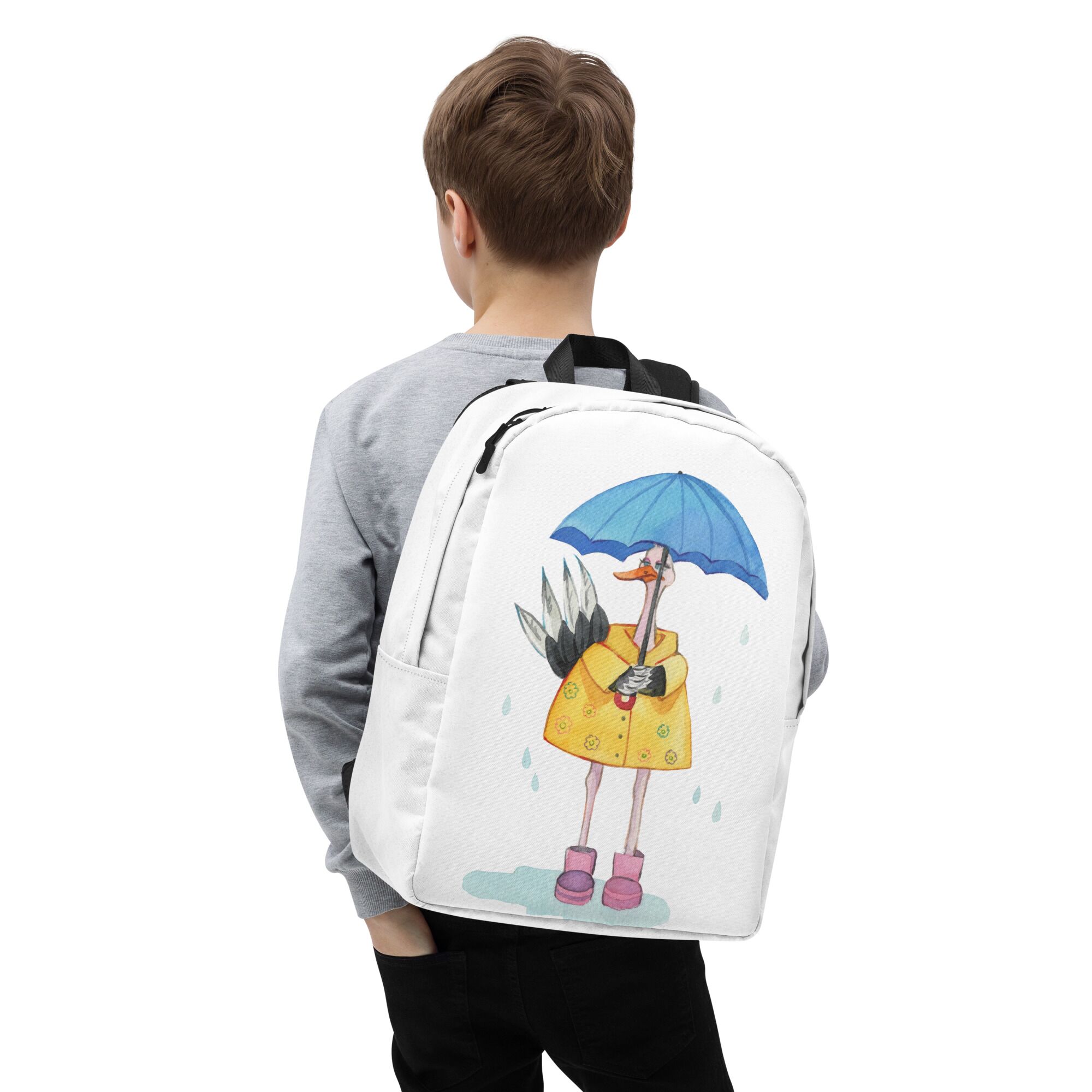 Cool And Chill Ostrich Under The Rain Minimalist Backpack For Boys And Girls - Image 4