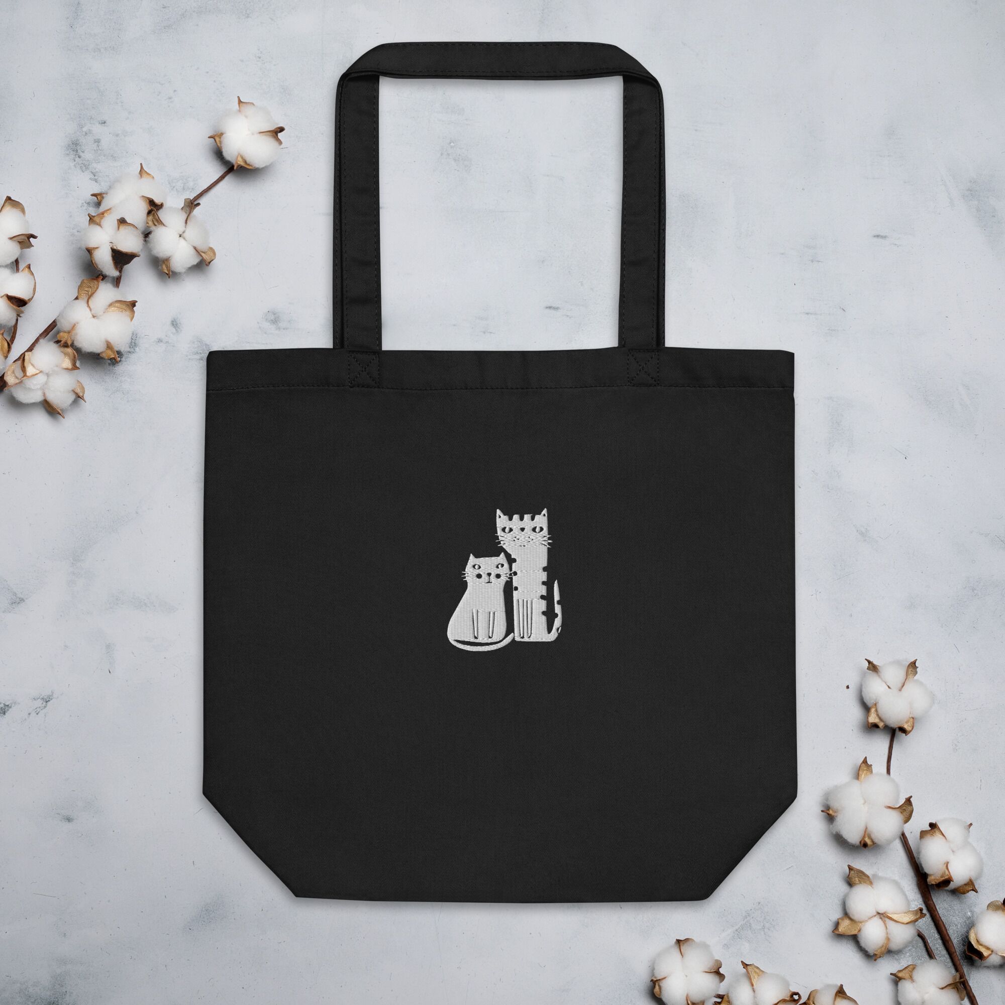 Two Black Cats Boho Eco Embroidery Tote Bag - Image 4