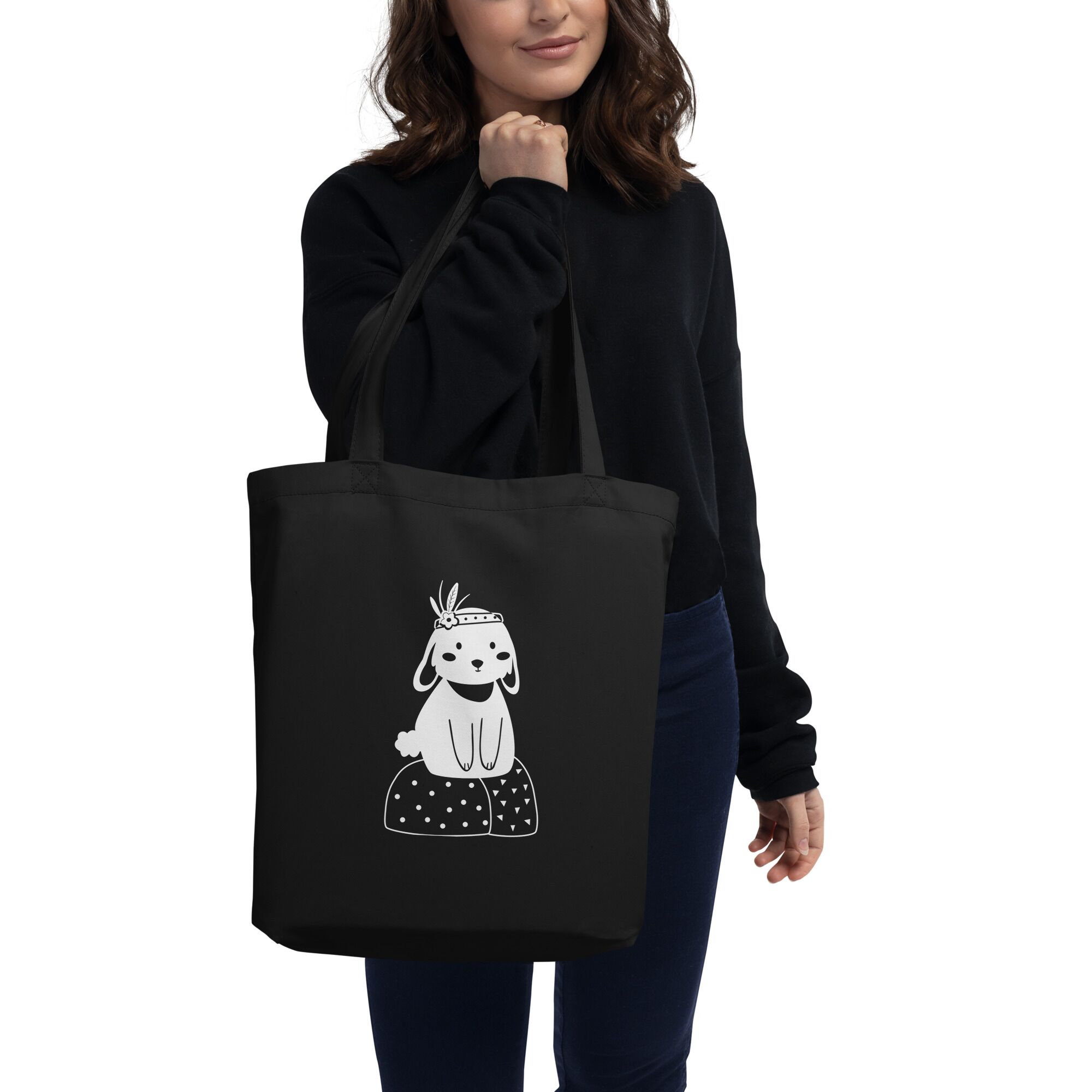 Boho Cat Sitting Eco Tote Bag - Image 4
