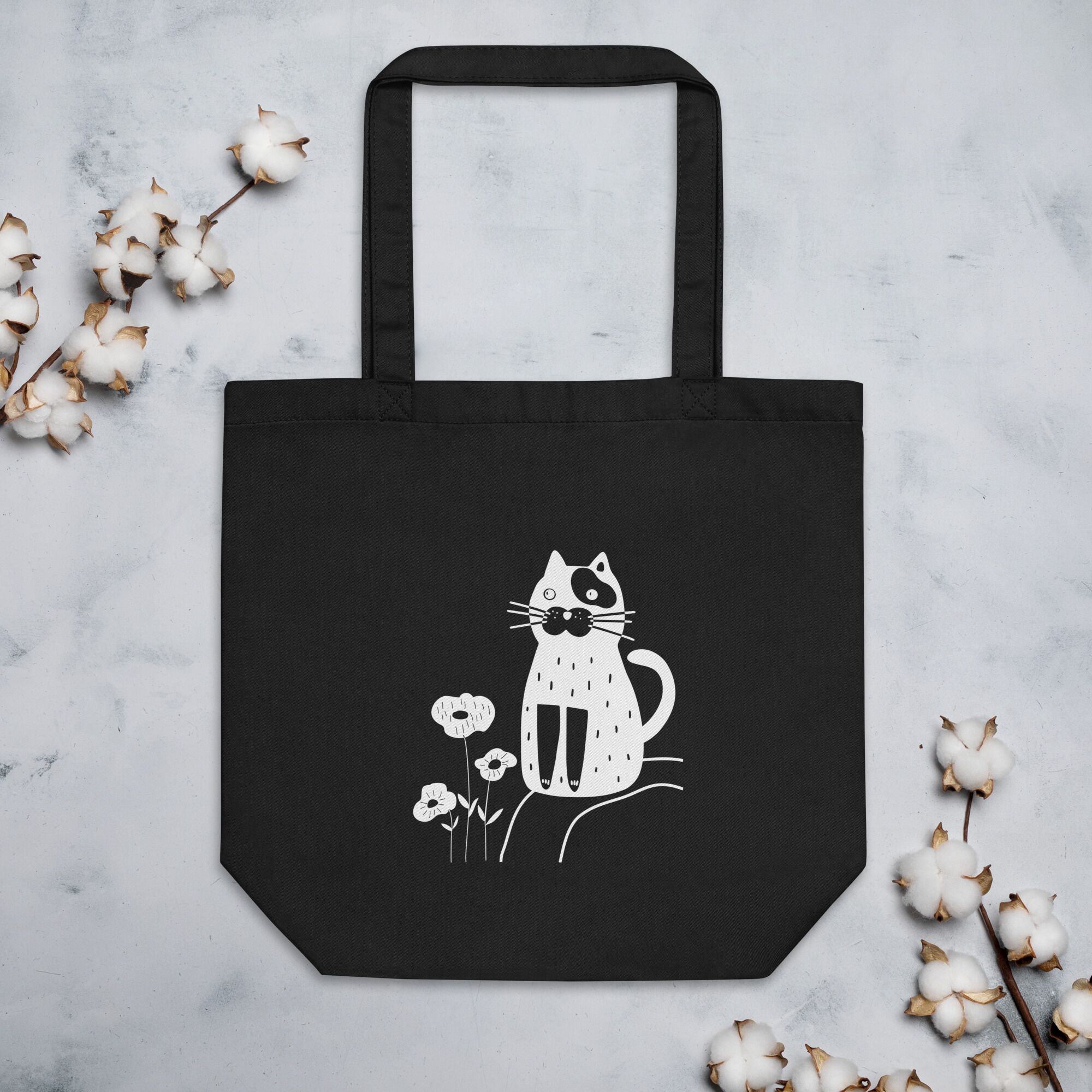 Cat Sit Near Flowers Eco Tote Bag - Image 5