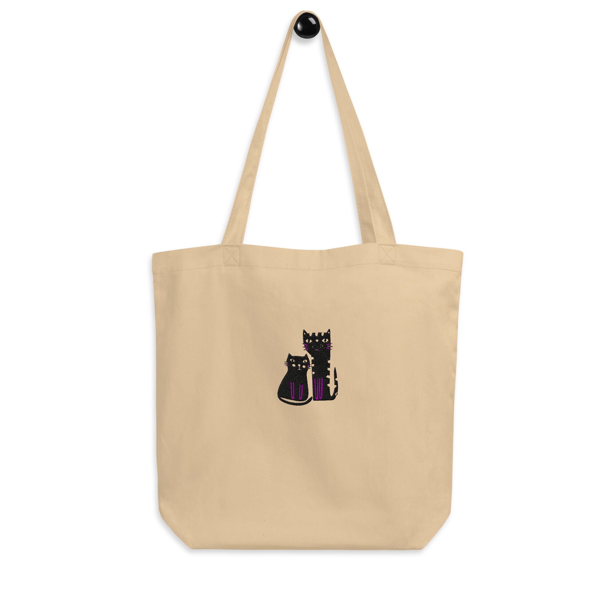 Two Black Cats Boho Eco Embroidery Tote Bag