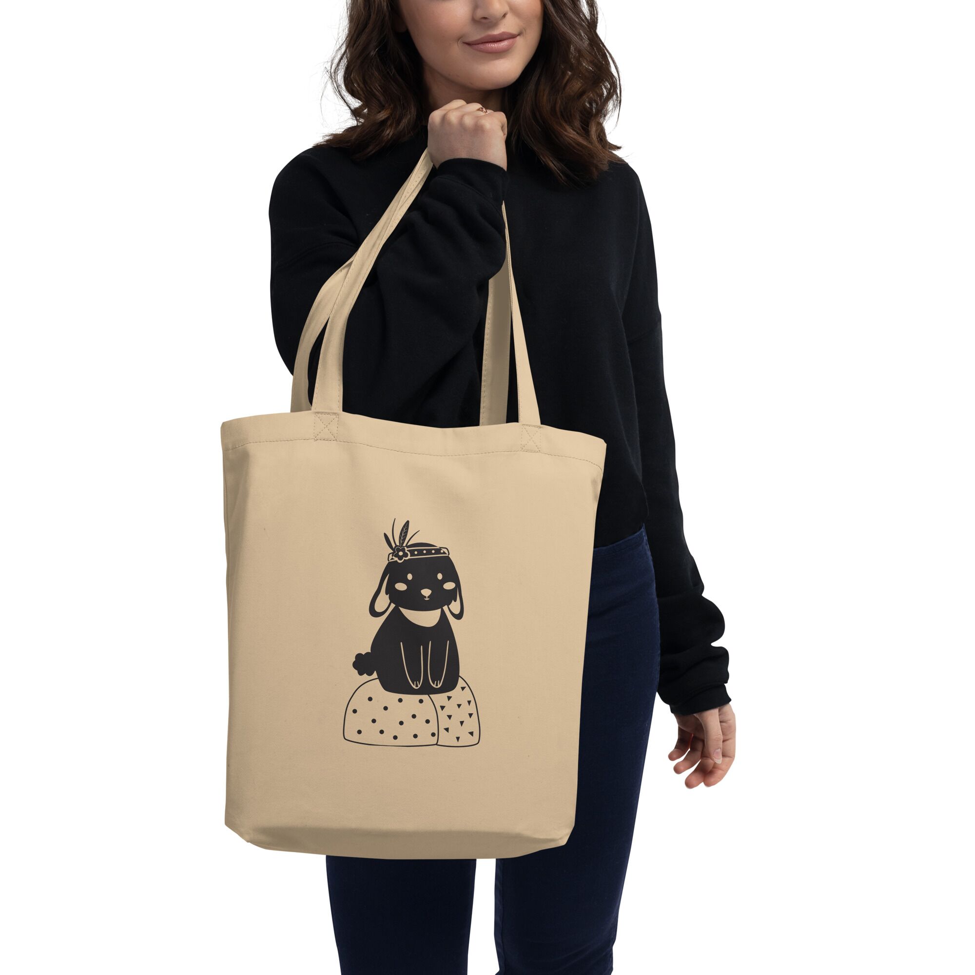 Boho Cat Sitting Eco Tote Bag - Image 3