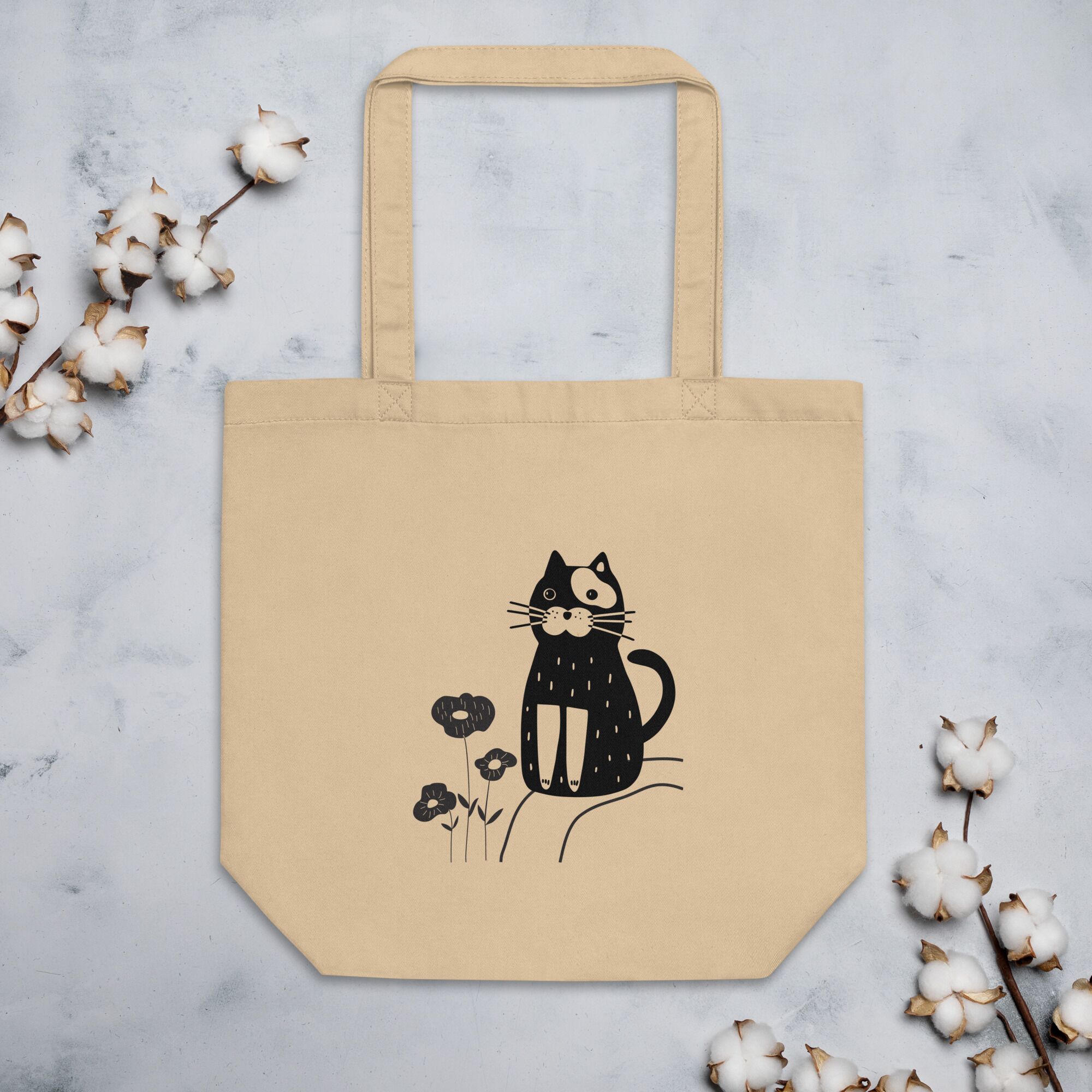 Cat Sit Near Flowers Eco Tote Bag - Image 2