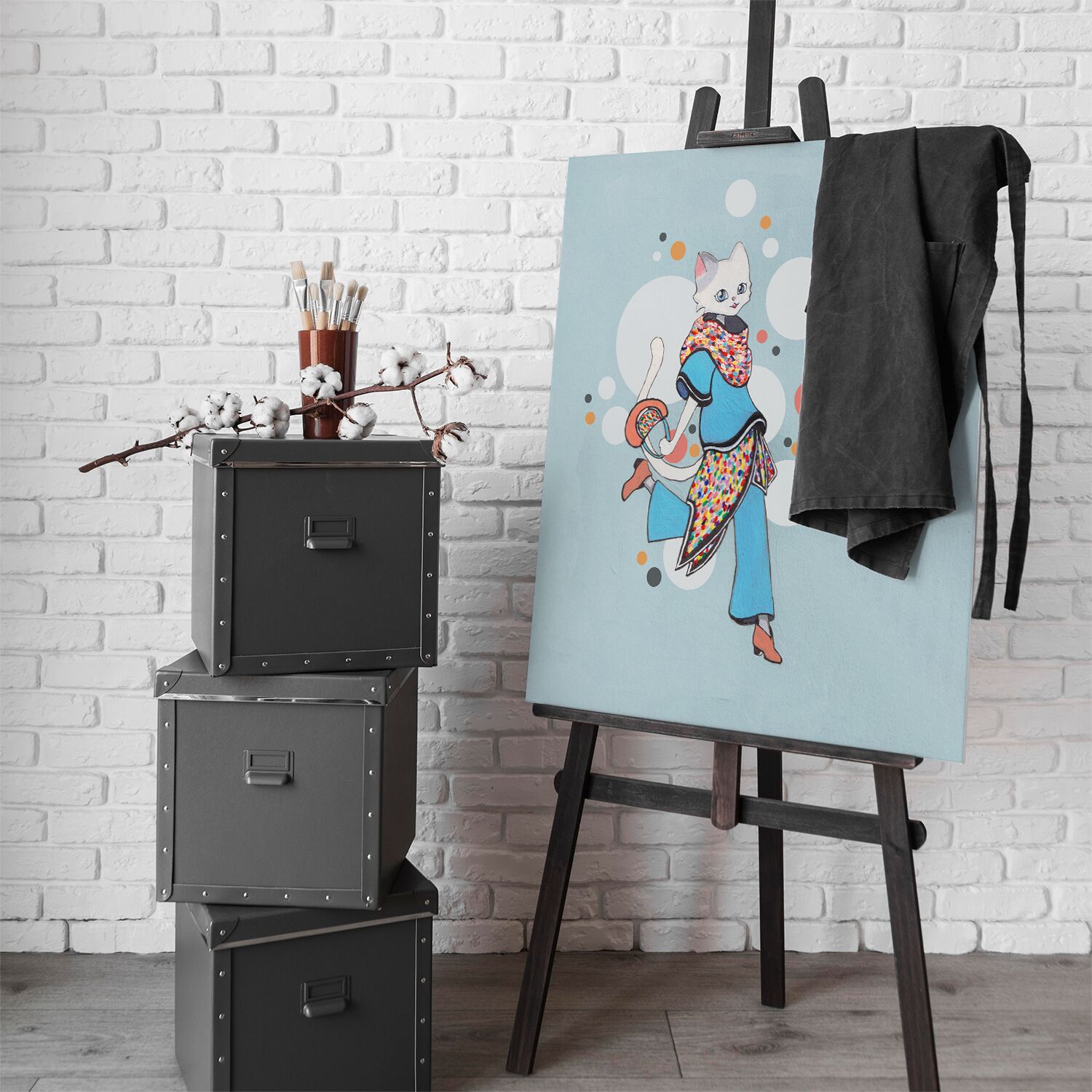 Blue Beauty Cat Girl Premium Canvas - Image 3