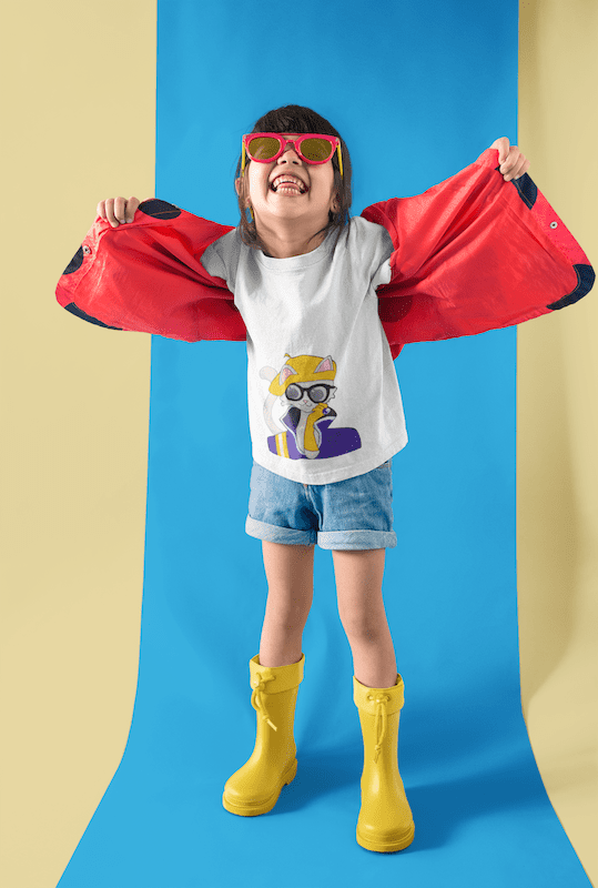 Cat Wearing Yellow Cute Hat Kids Crew Neck T-Shirt
