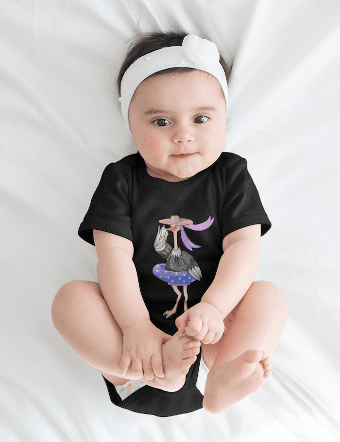 Lady Ostrich With An Inflatable Circle Organic Cotton Baby Bodysuit