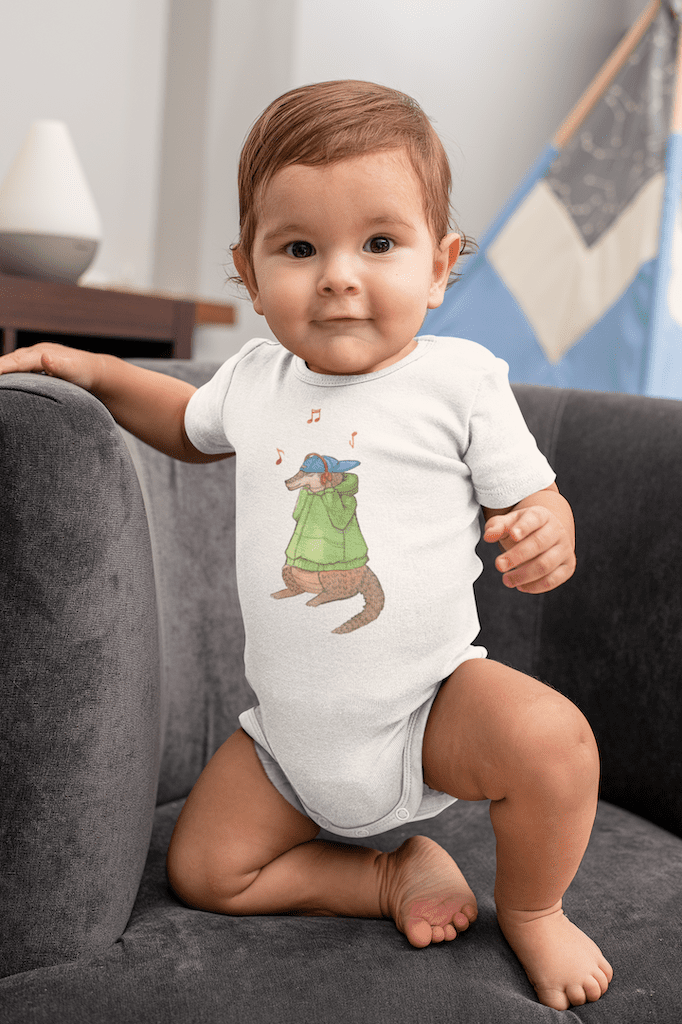 Pangolin Listening to Music Organic Cotton Baby Bodysuit - Image 3