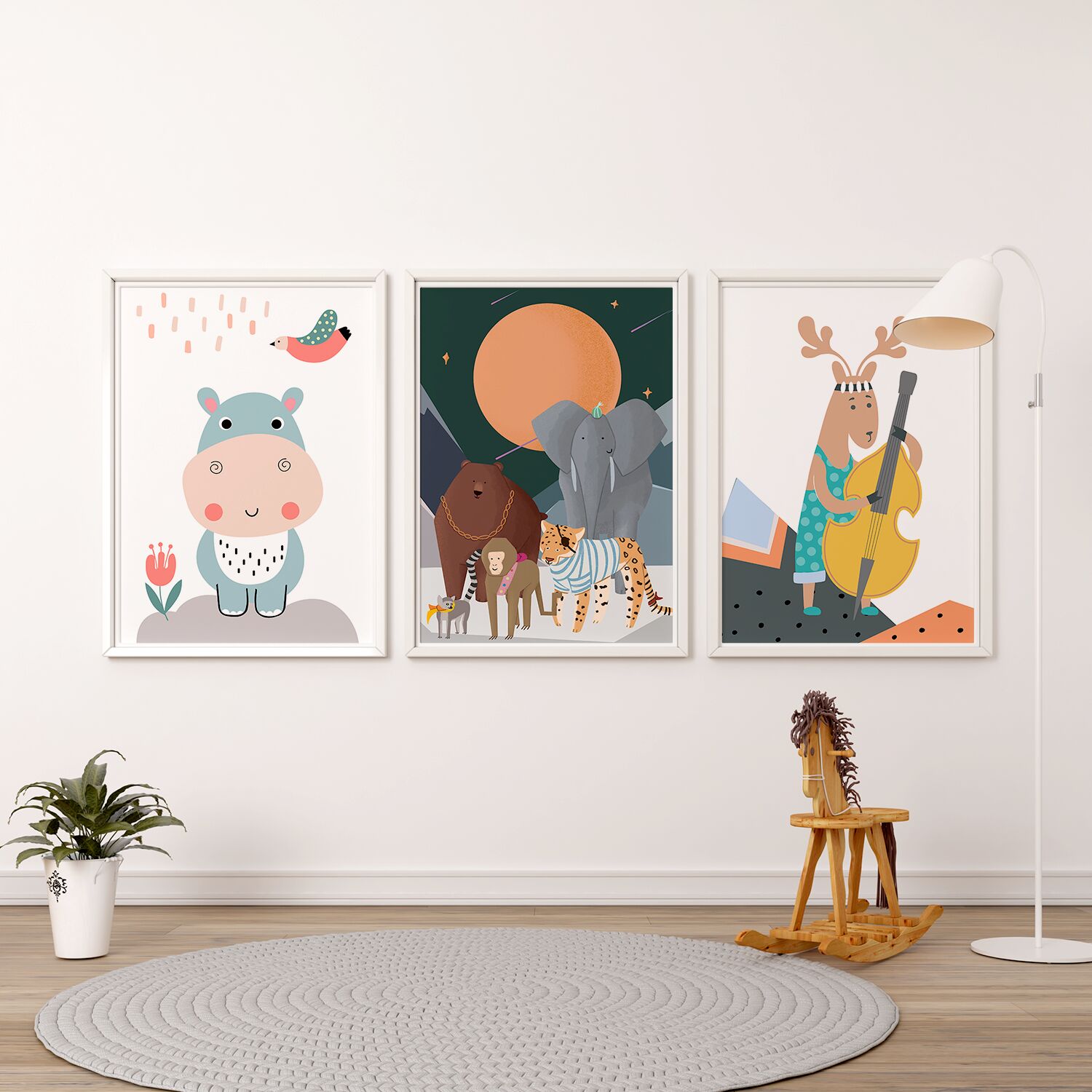 Pastel Hippo With Red Bird On Nordic Background Premium Matte Paper Wooden Framed Poster - Image 5