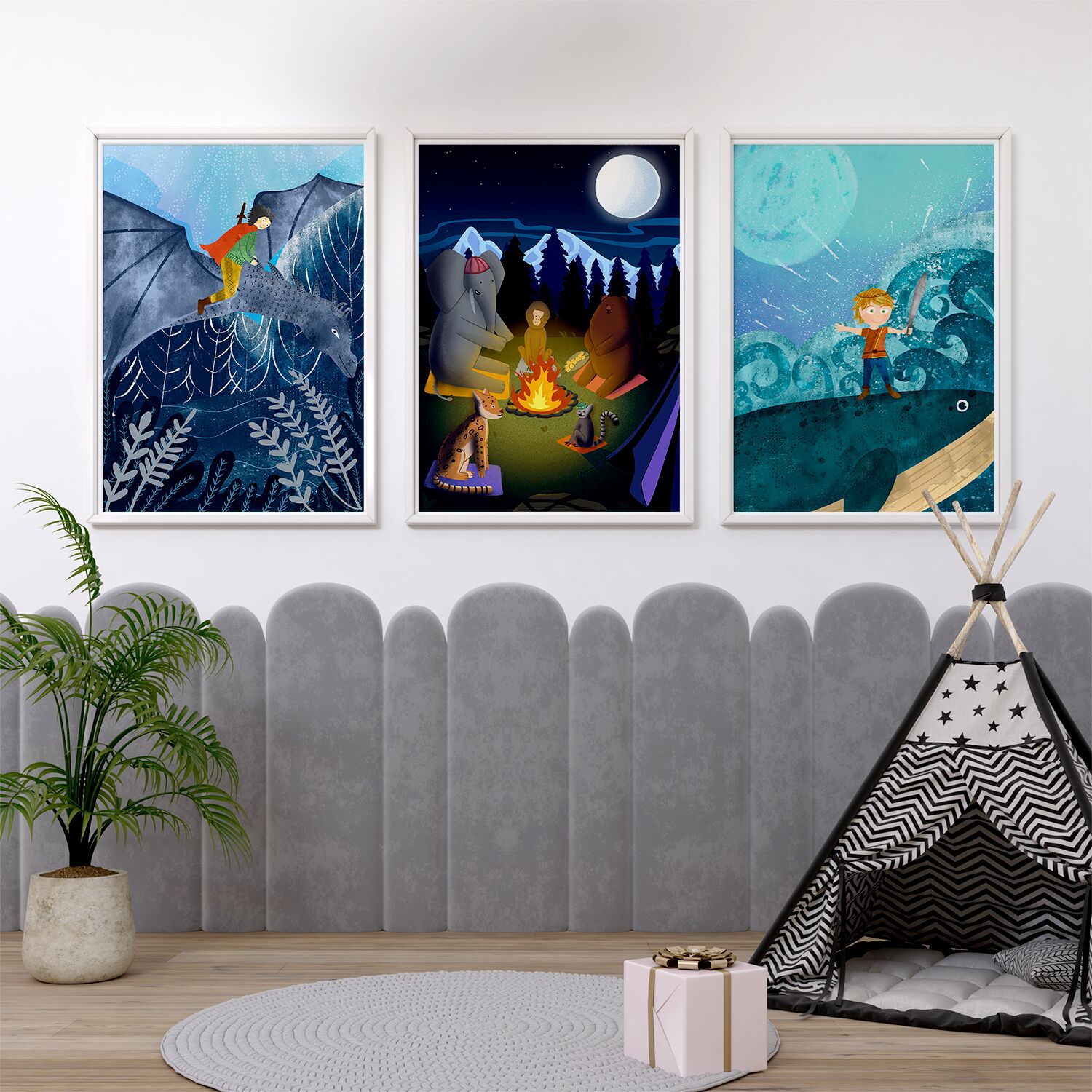 Cute Prince Riding a Dragon Above Winter Forest Wall Poster - Image 4