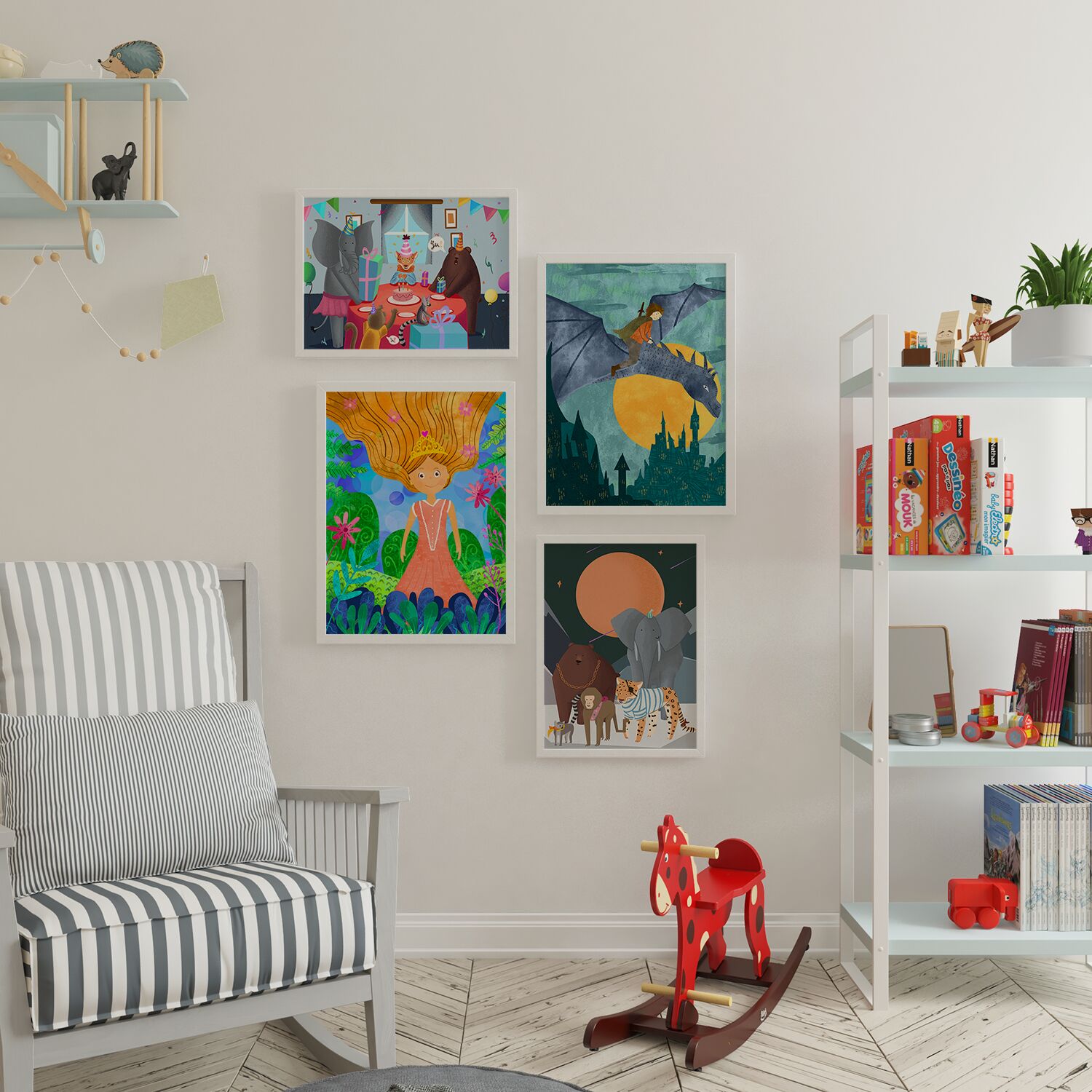 Cute Prince Riding a Dragon Above Old Town Personalised Wall Poster For Boys - Image 4