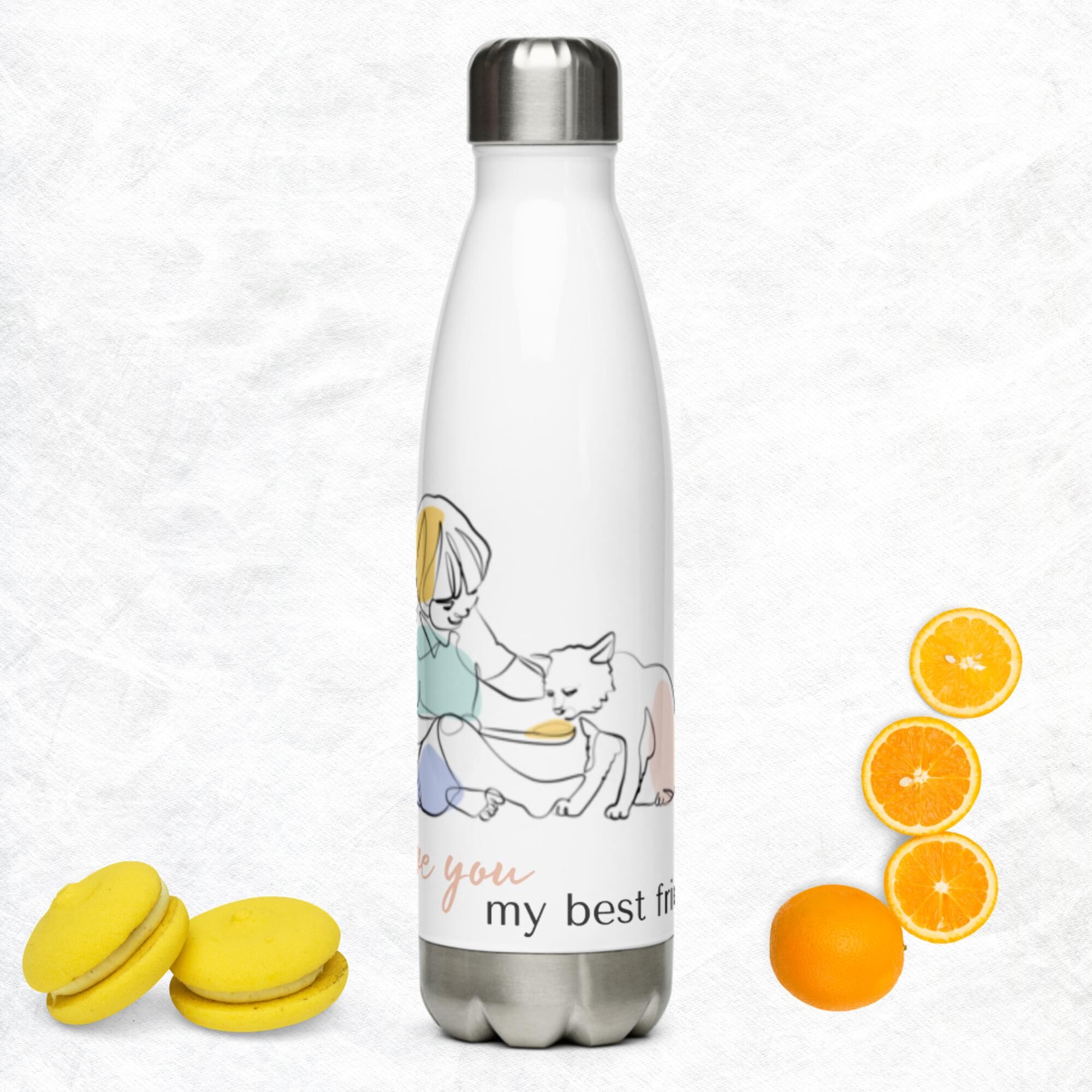 Boy And His Cat Friend Stainless Steel Water Bottle
