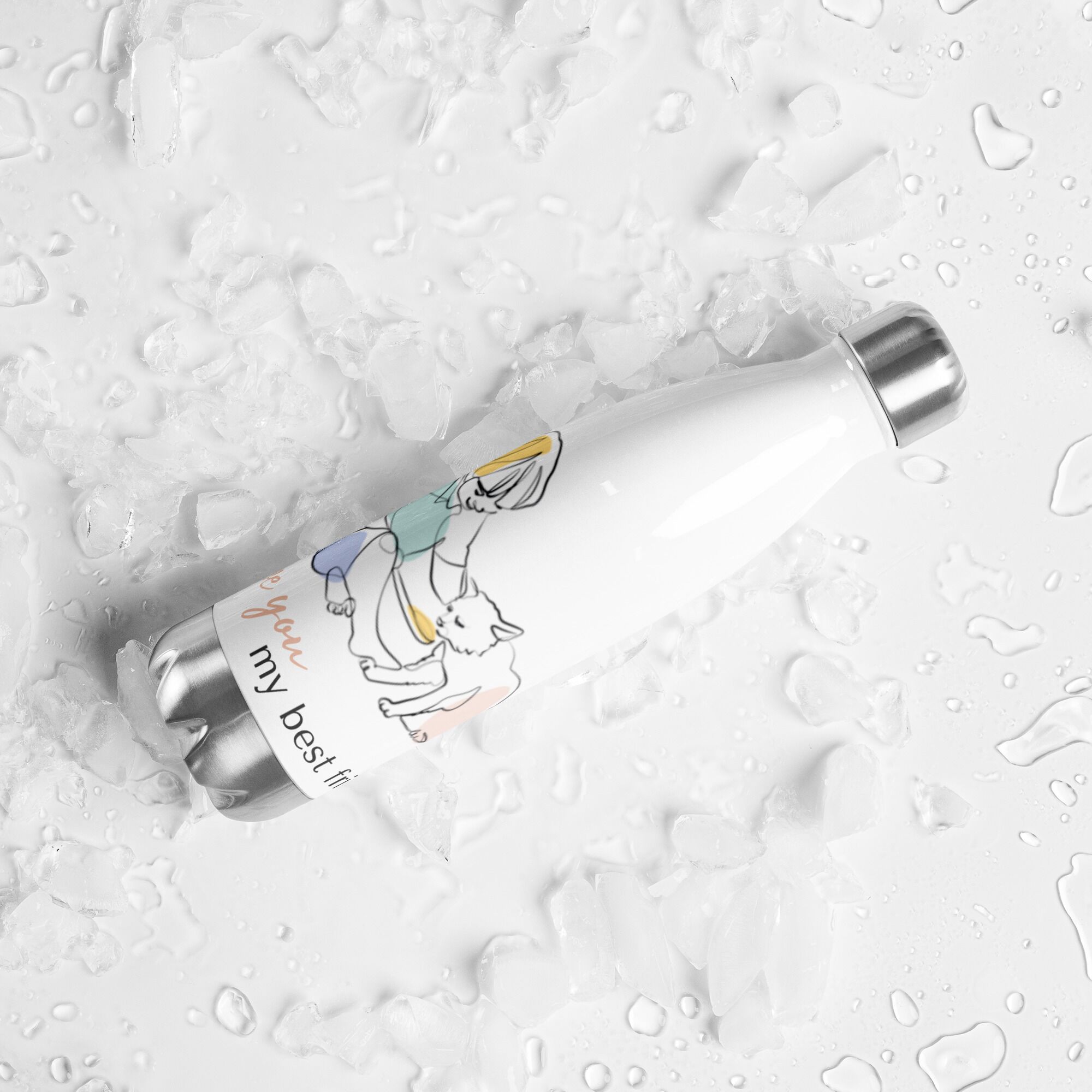 Boy And His Cat Friend Stainless Steel Water Bottle - Image 3