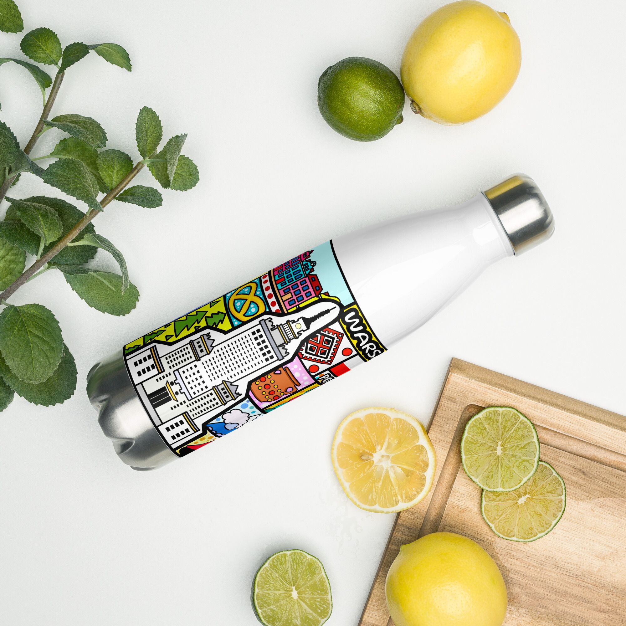 Warsaw Finland Abstract Map Stainless Steel Water Bottle - Image 2