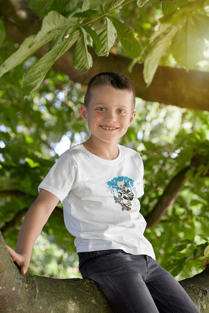 Skateboard Cool Boy Cat Kids Сrew Neck T-Shirt - Image 3