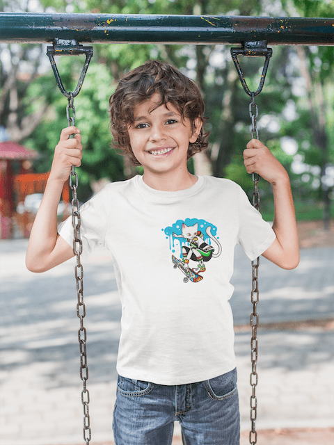 Skateboard Cool Boy Cat Kids Сrew Neck T-Shirt - Image 5