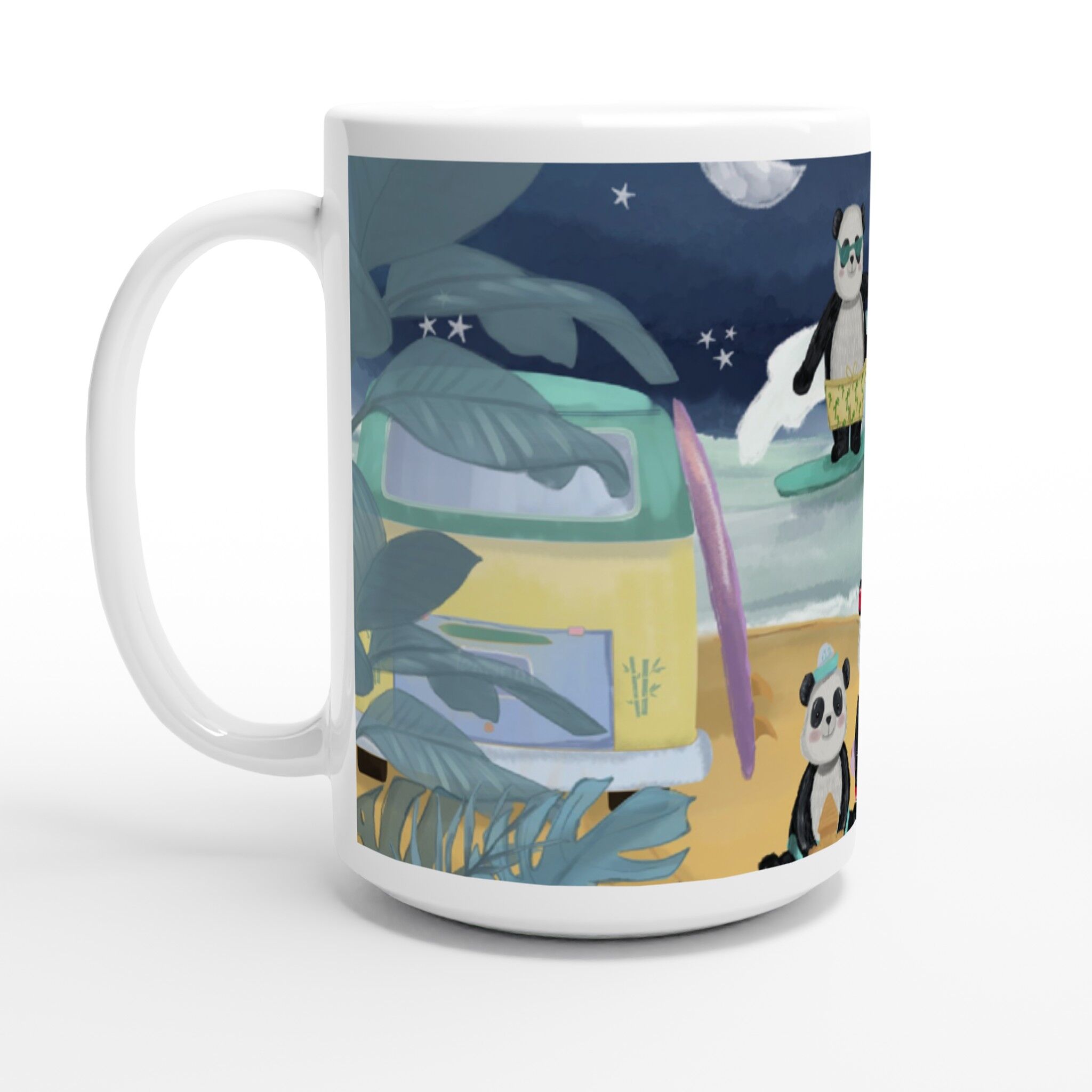 Bear Family In Summer Holiday Birthday White 15oz Ceramic Mug