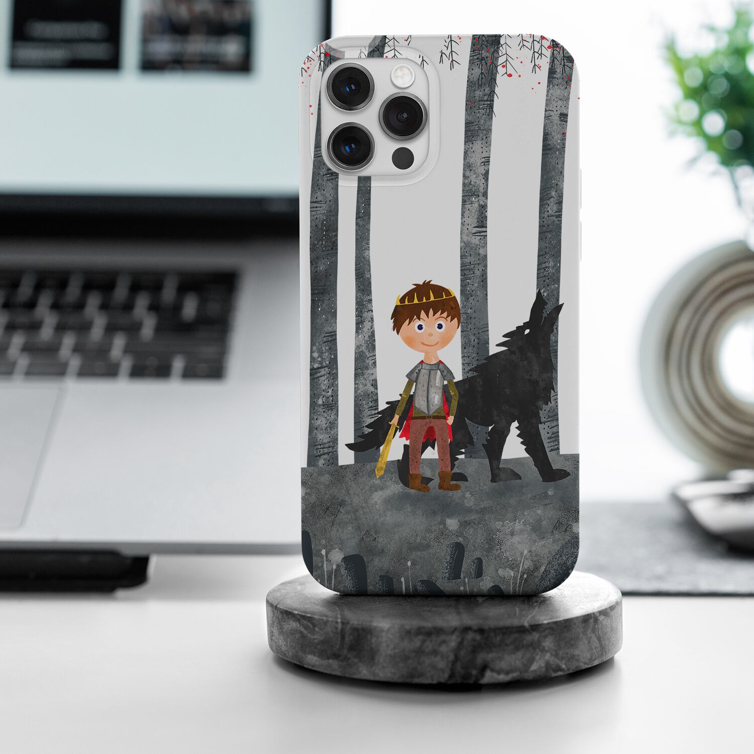 Prince And Wolf Walking Under Dark Sky Phone Case - Image 4