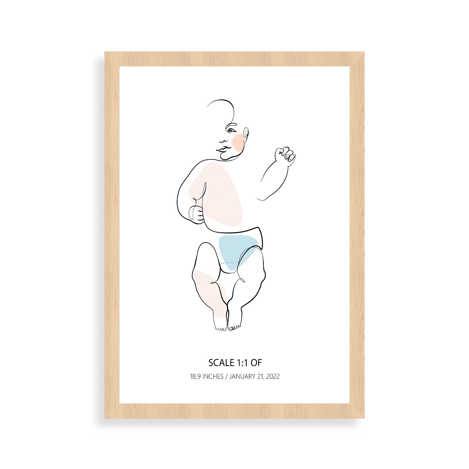 Newborn Baby Boy Playing Line Art Premium Personalised Framed Poster