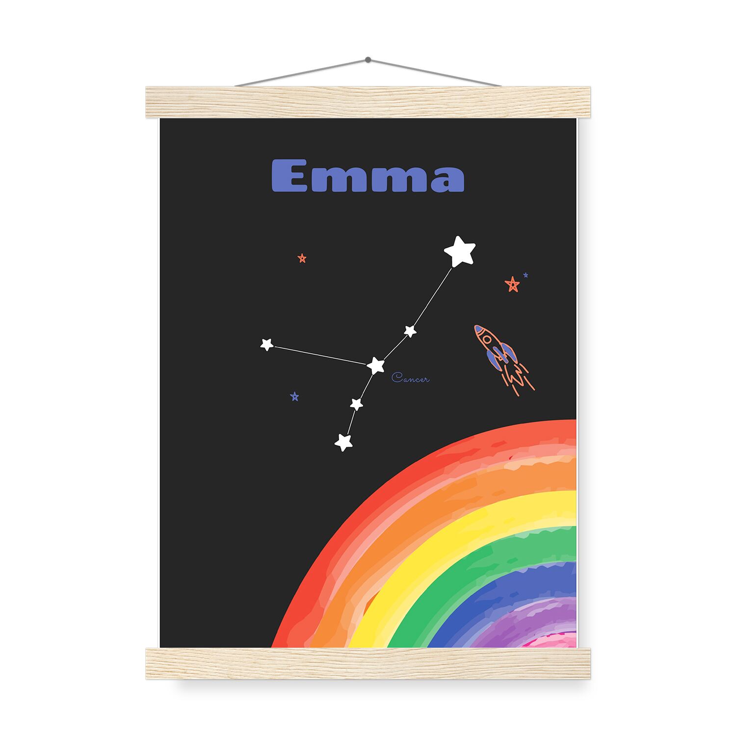 Personalized Zodiac Wall Art, Rainbow Horoscope Star Sign Wall Poster with Hanger