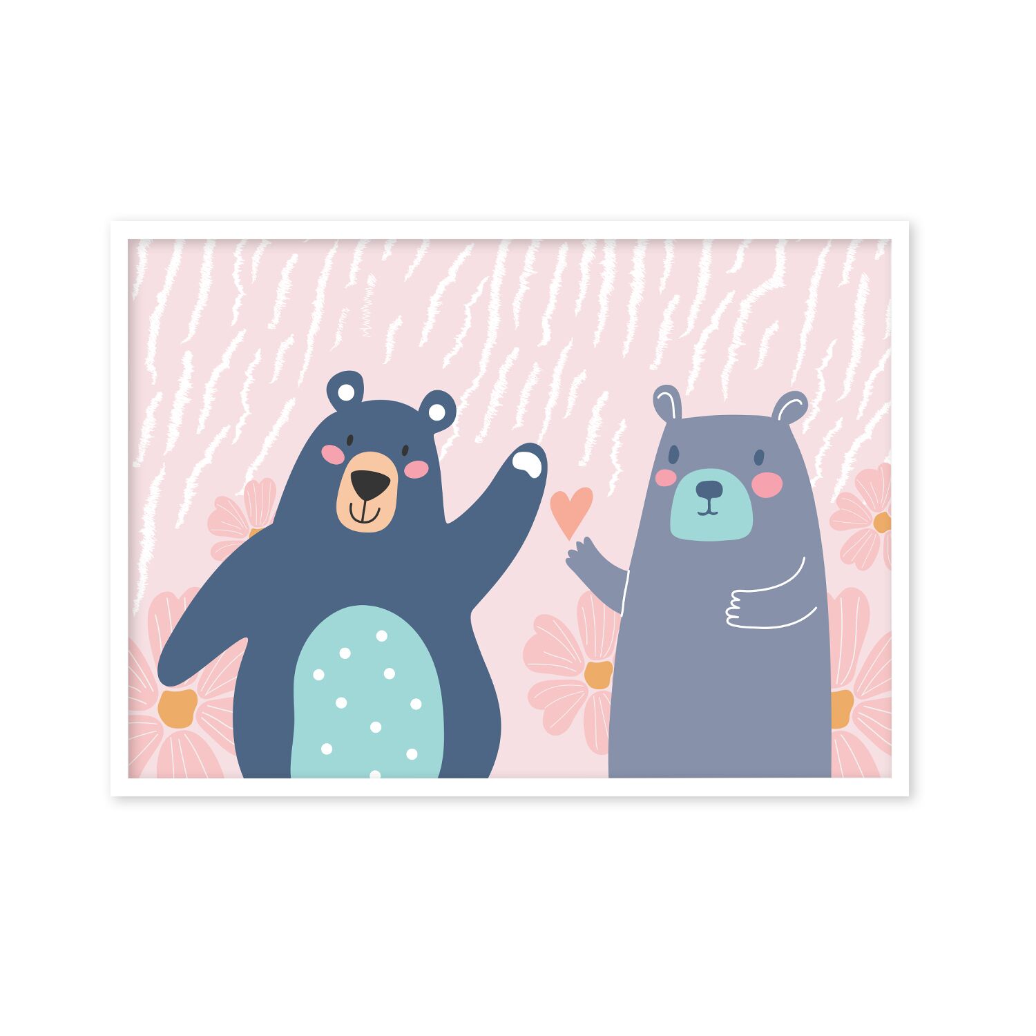 Two Cute Bears Happy Talking With Pastel Pink Background Premium Matte Paper Wooden Framed Poster