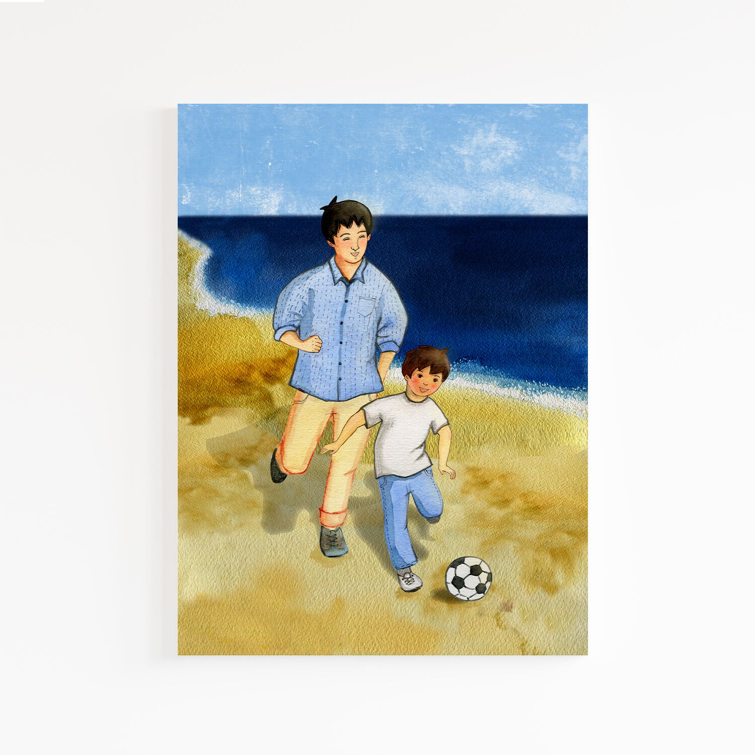 Dad And Son Playing Soccer Wall Art For Boys, Premium Canvas