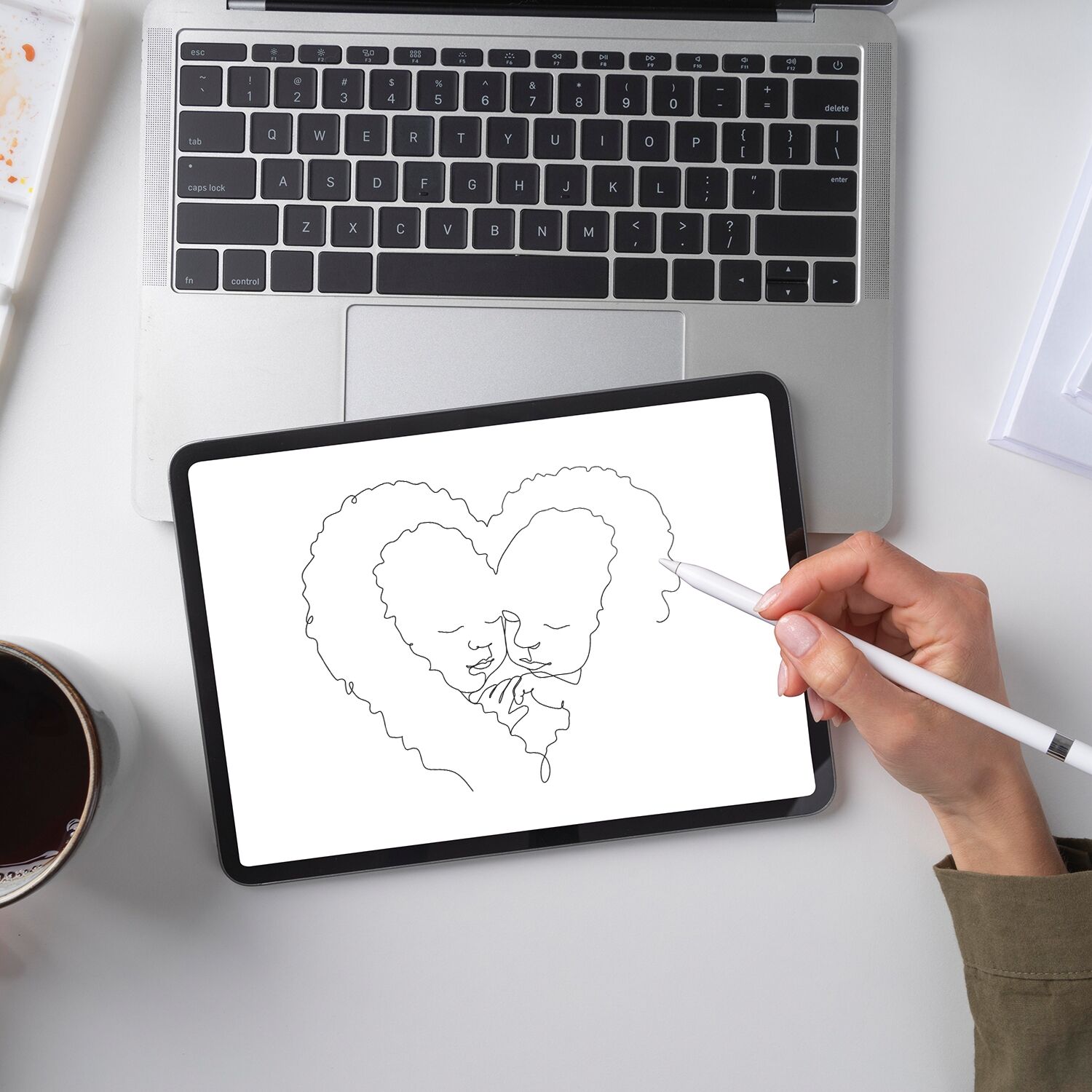 Baby Twin With Heart Love Icon Black Line Art Premium Matte Paper Poster - Image 5