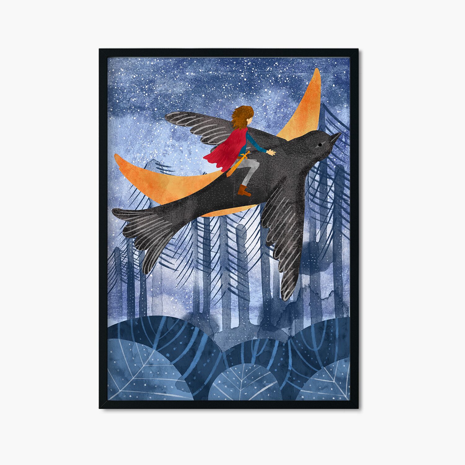 Prince Riding An Eagle Above Winter Forest Personalised Wall Poster For Boys