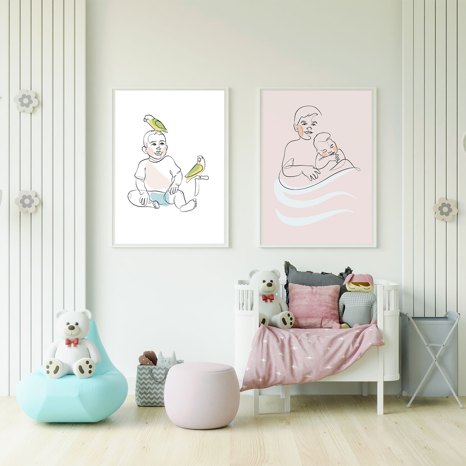 Boy And Birds Premium Matte Paper Wooden Framed Poster - Image 2