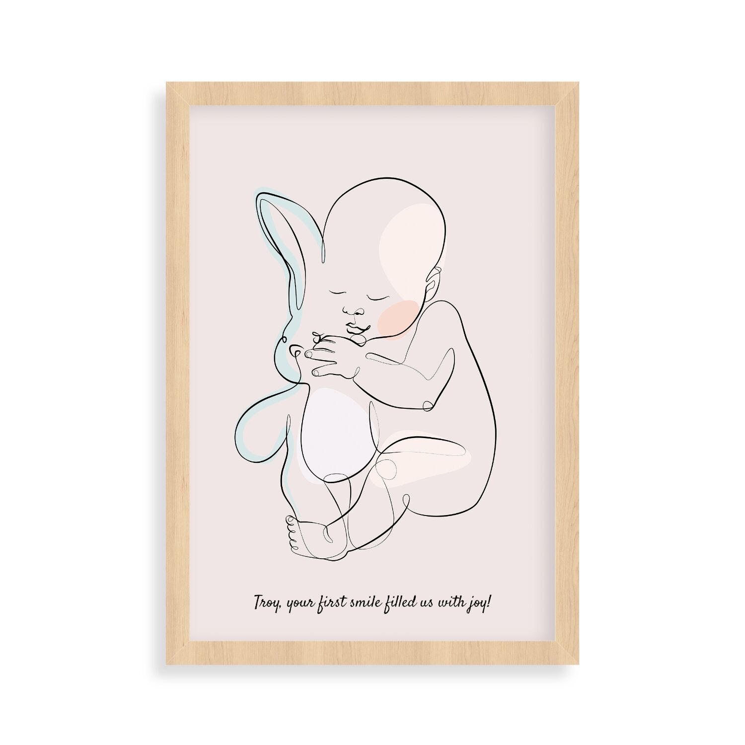 Cute Baby Cuddling A Toy Rabbit Premium Museum Quality Framed Poster