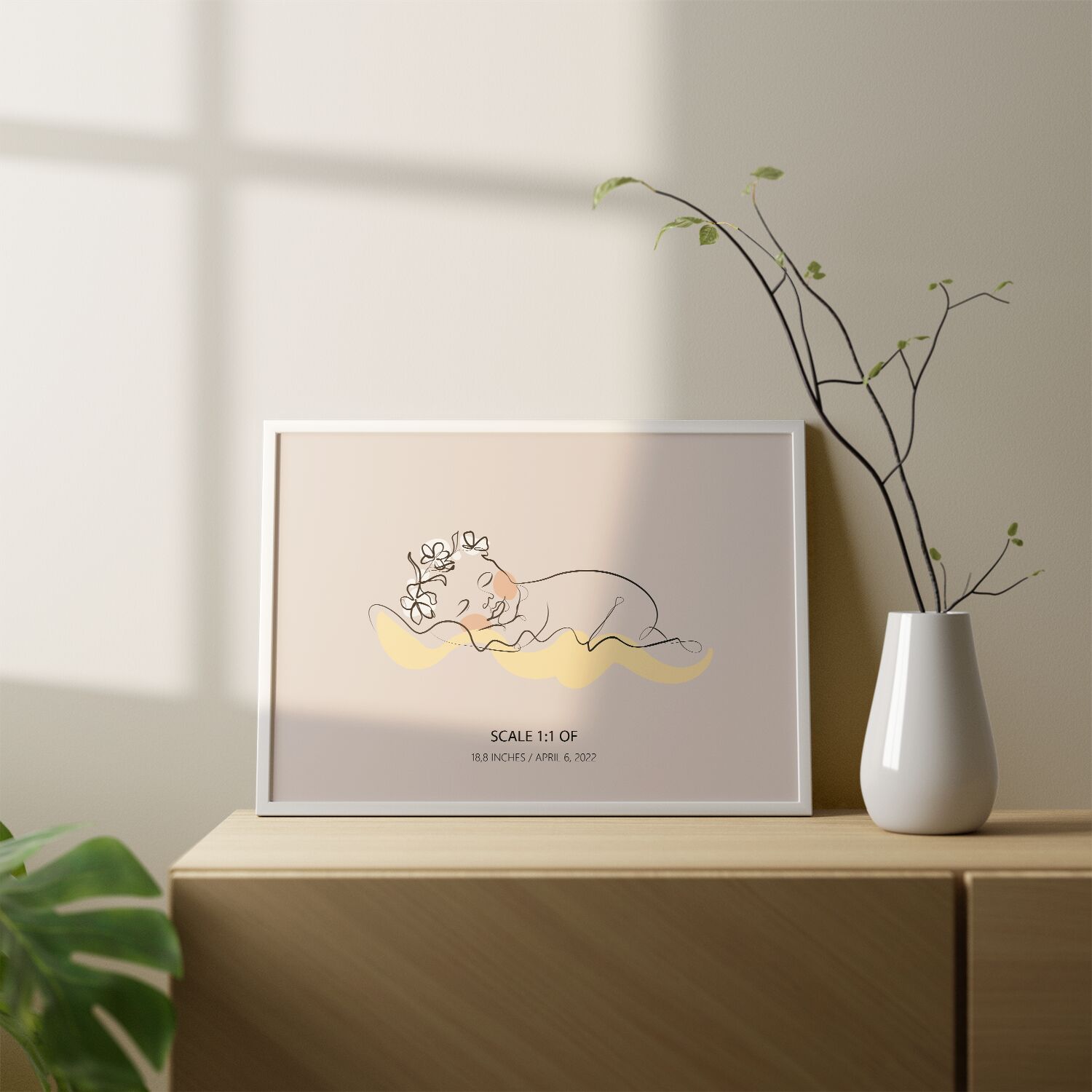 Newborn Baby Girl Sleeping Line Art Poster - Image 2