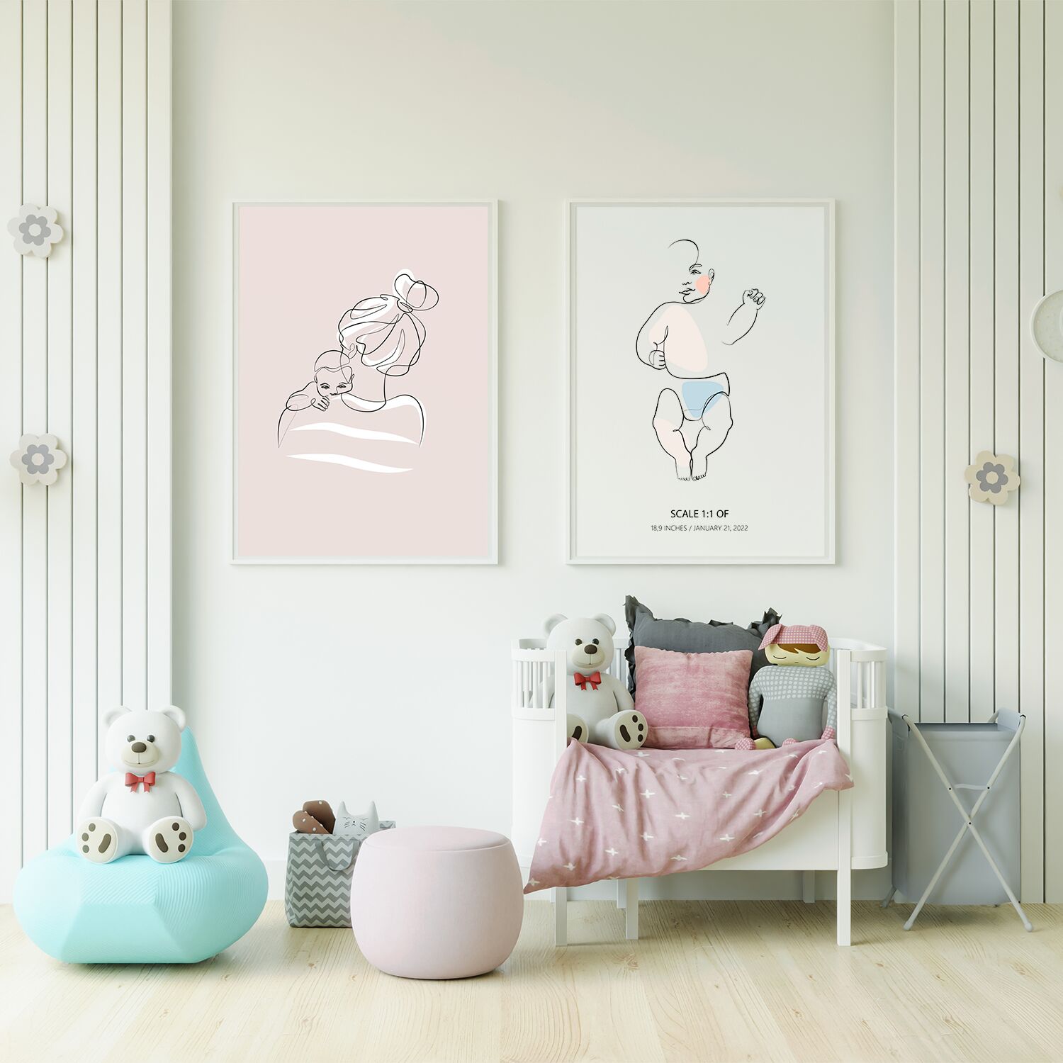 Newborn Baby Boy Playing Line Art Premium Personalised Framed Poster - Image 2